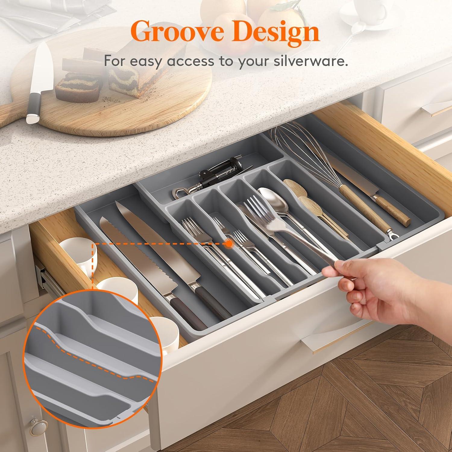 image:imageLifewit Silverware Drawer Organizer Expandable Utensil Tray for Kitchen BPA Free Flatware and Cutlery Holder Adjustable Plastic Storage for Spoons Forks Knives 1322 x 15 BlackGray