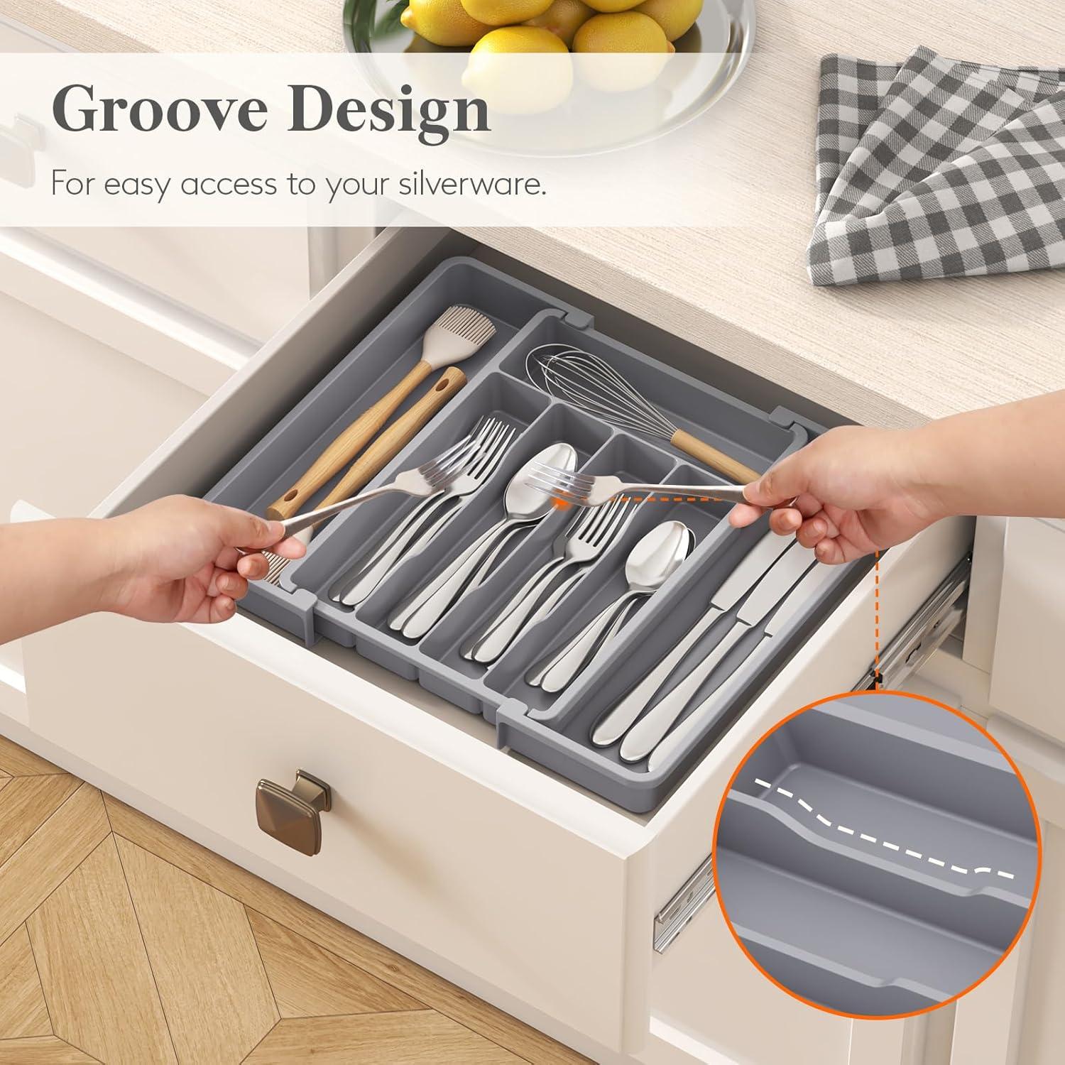 image:imageLifewit Silverware Drawer Organizer Expandable Utensil Tray for Kitchen BPA Free Flatware and Cutlery Holder Adjustable Plastic Storage for Spoons Forks Knives 1322 x 15 BlackGray