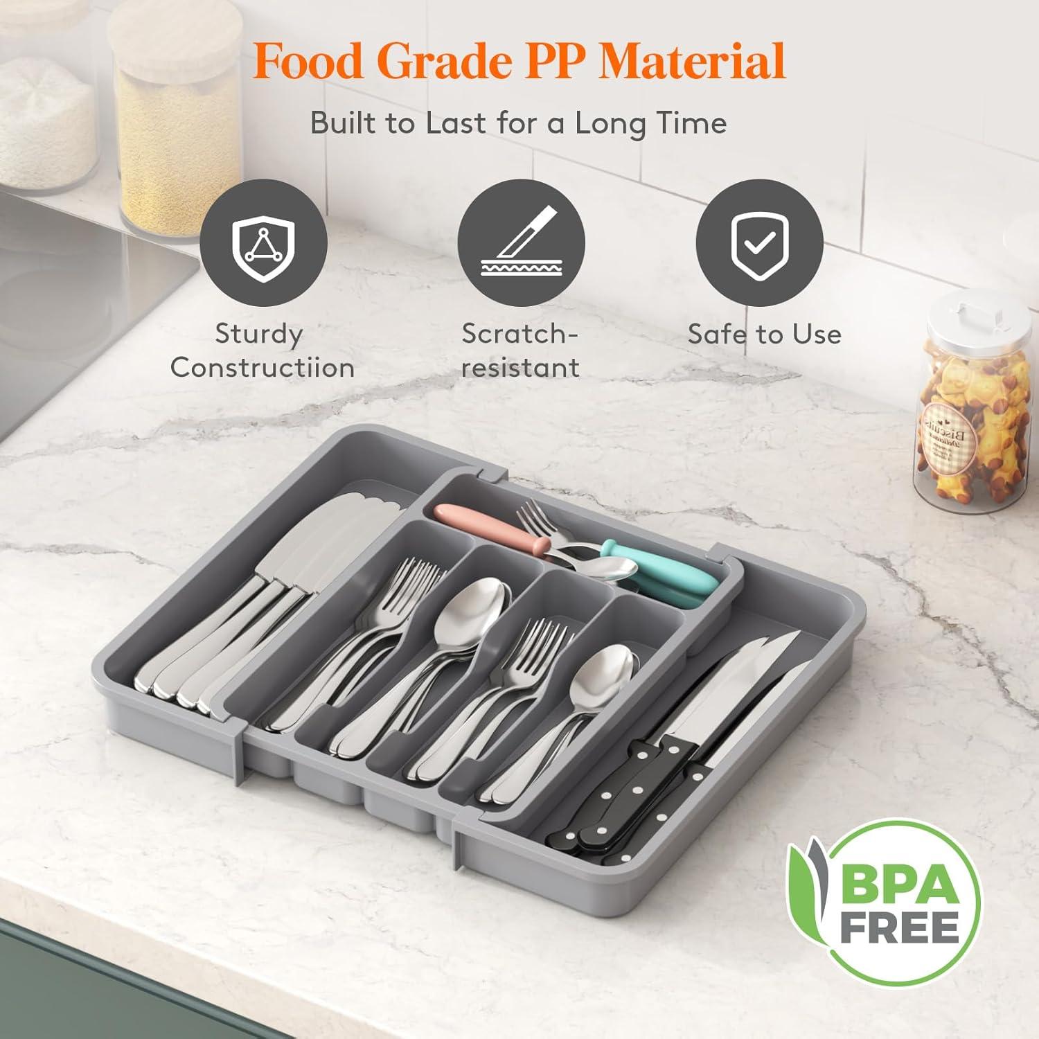 image:imageLifewit Silverware Drawer Organizer Expandable Utensil Tray for Kitchen BPA Free Flatware and Cutlery Holder Adjustable Plastic Storage for Spoons Forks Knives 1322 x 15 BlackGray