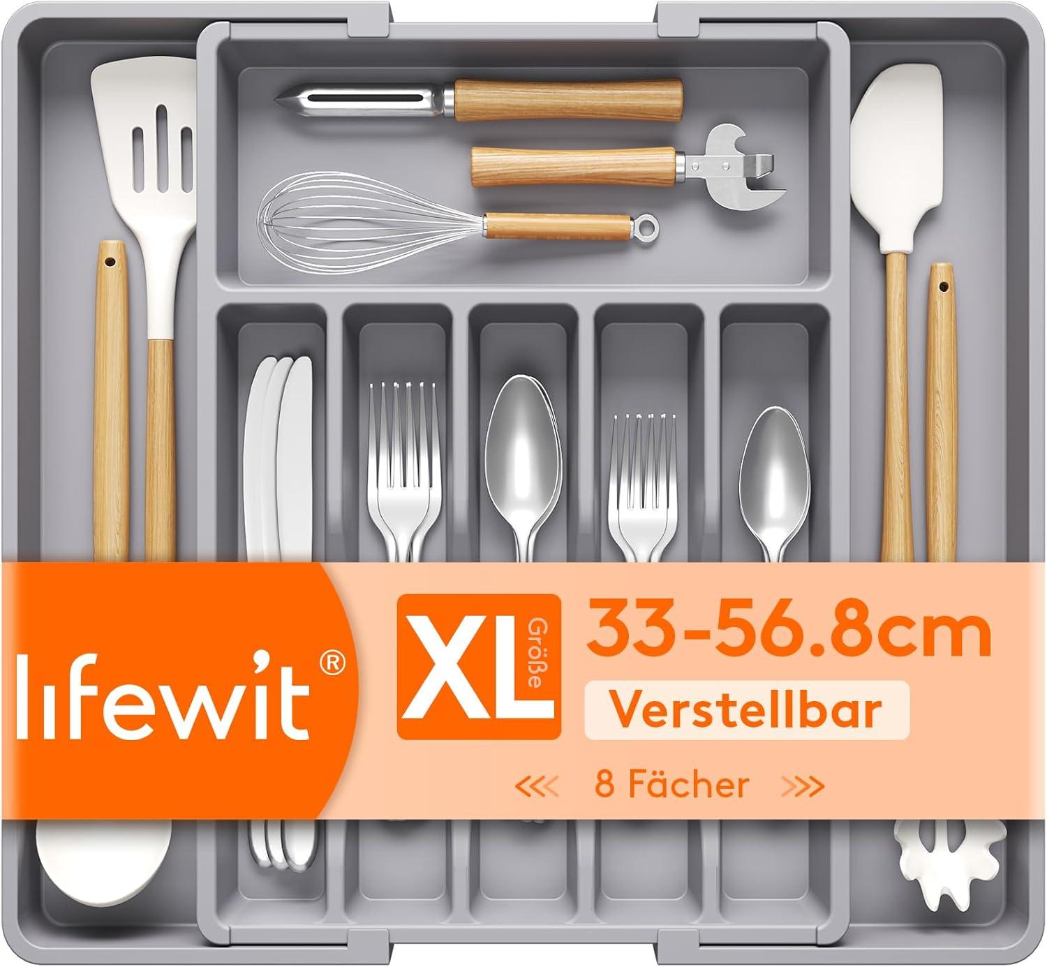 image:imageLifewit Silverware Drawer Organizer Expandable Utensil Tray for Kitchen BPA Free Flatware and Cutlery Holder Adjustable Plastic Storage for Spoons Forks Knives 1322 x 15 BlackGray