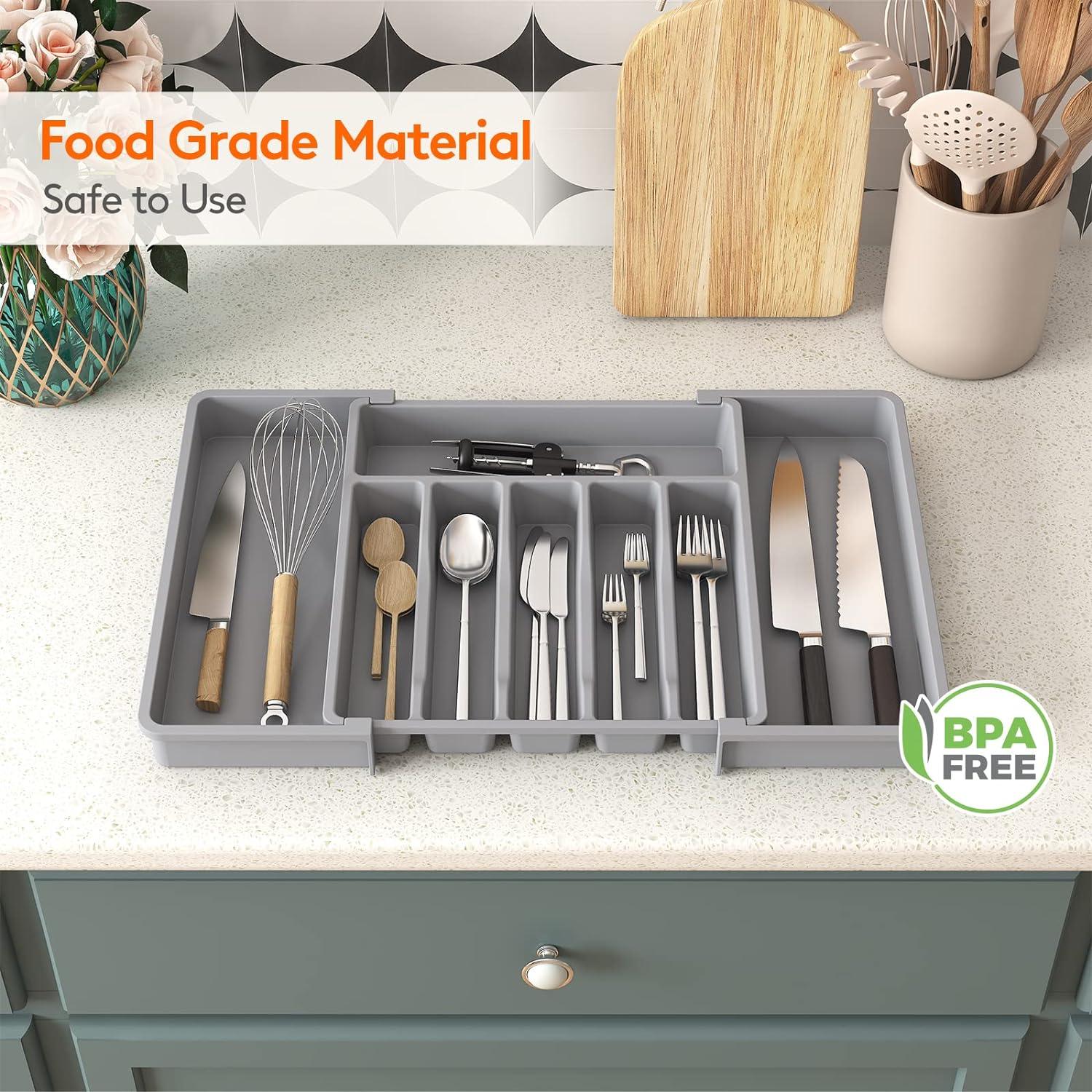 image:imageLifewit Silverware Drawer Organizer Expandable Utensil Tray for Kitchen BPA Free Flatware and Cutlery Holder Adjustable Plastic Storage for Spoons Forks Knives 1322 x 15 BlackGray