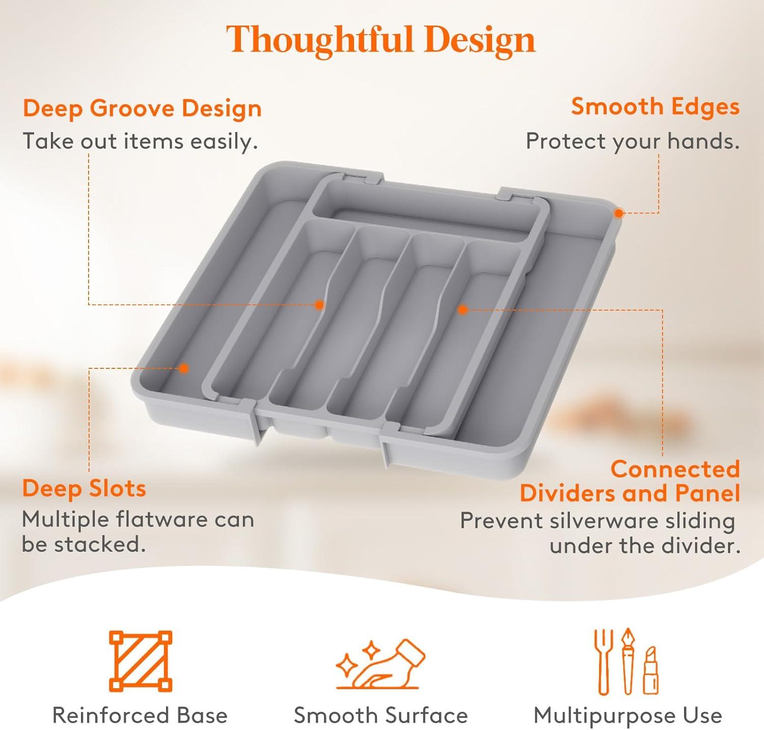 image:imageLifewit Silverware Drawer Organizer Expandable Utensil Tray for Kitchen BPA Free Flatware and Cutlery Holder Adjustable Plastic Storage for Spoons Forks Knives 1322 x 15 BlackGray