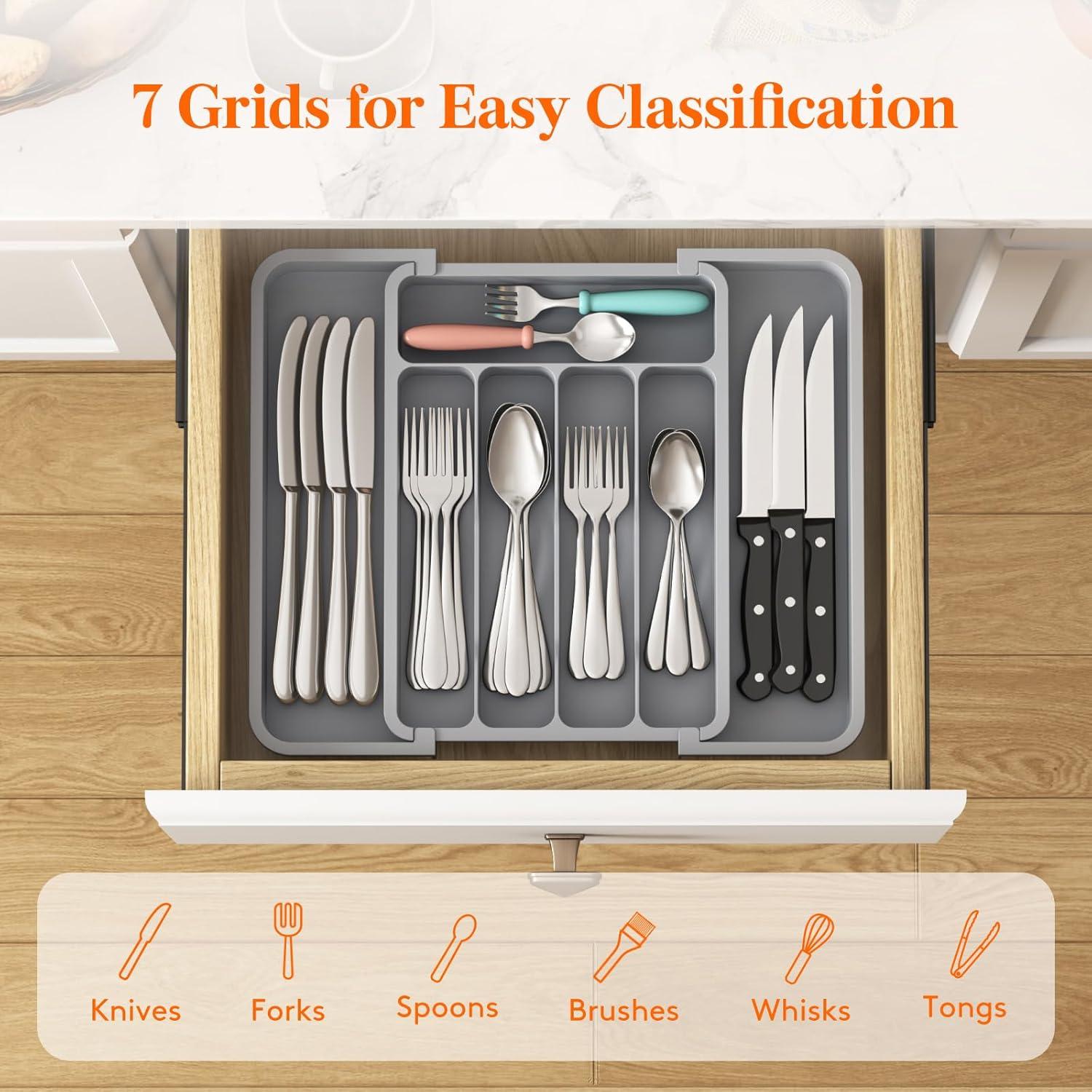 image:imageLifewit Silverware Drawer Organizer Expandable Utensil Tray for Kitchen BPA Free Flatware and Cutlery Holder Adjustable Plastic Storage for Spoons Forks Knives 1322 x 15 BlackGray