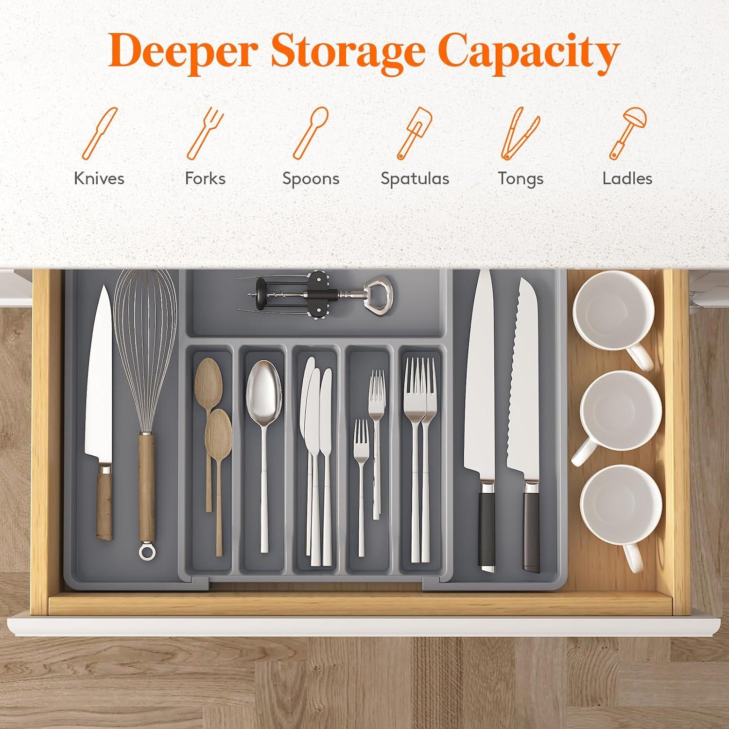 image:imageLifewit Silverware Drawer Organizer Expandable Utensil Tray for Kitchen BPA Free Flatware and Cutlery Holder Adjustable Plastic Storage for Spoons Forks Knives 1322 x 15 BlackGray
