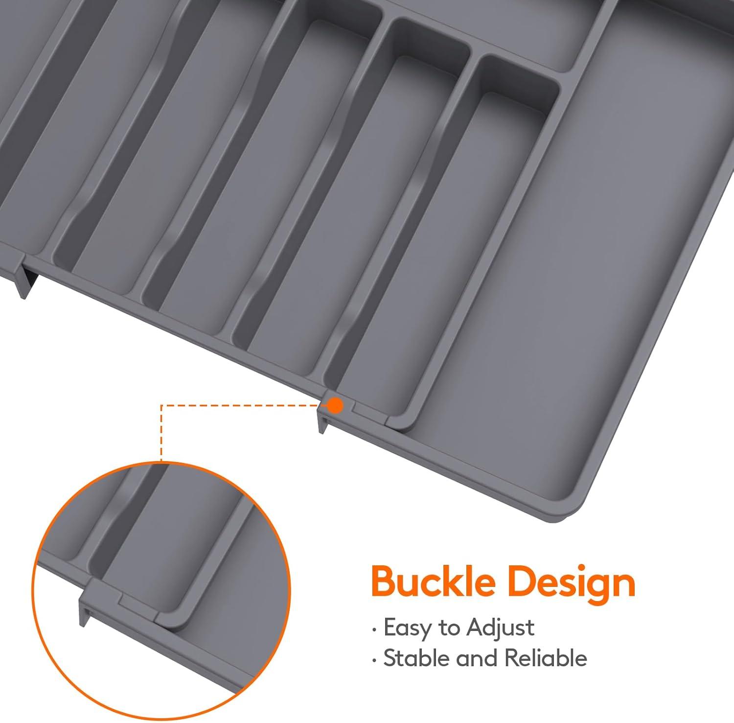 image:imageLifewit Silverware Drawer Organizer Expandable Utensil Tray for Kitchen BPA Free Flatware and Cutlery Holder Adjustable Plastic Storage for Spoons Forks Knives 1322 x 15 BlackDark Gray