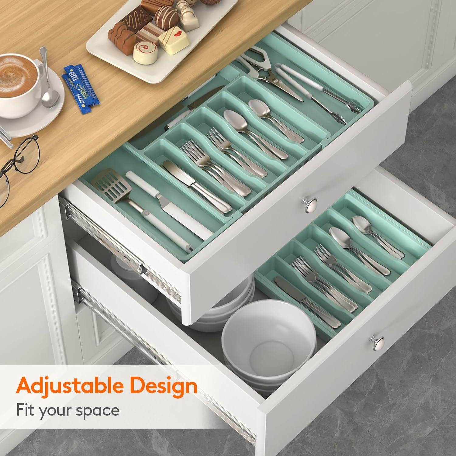 image:imageLifewit Silverware Drawer Organizer Expandable Utensil Tray for Kitchen BPA Free Flatware and Cutlery Holder Adjustable Plastic Storage for Spoons Forks Knives 1322 x 15 BlackTurquoise