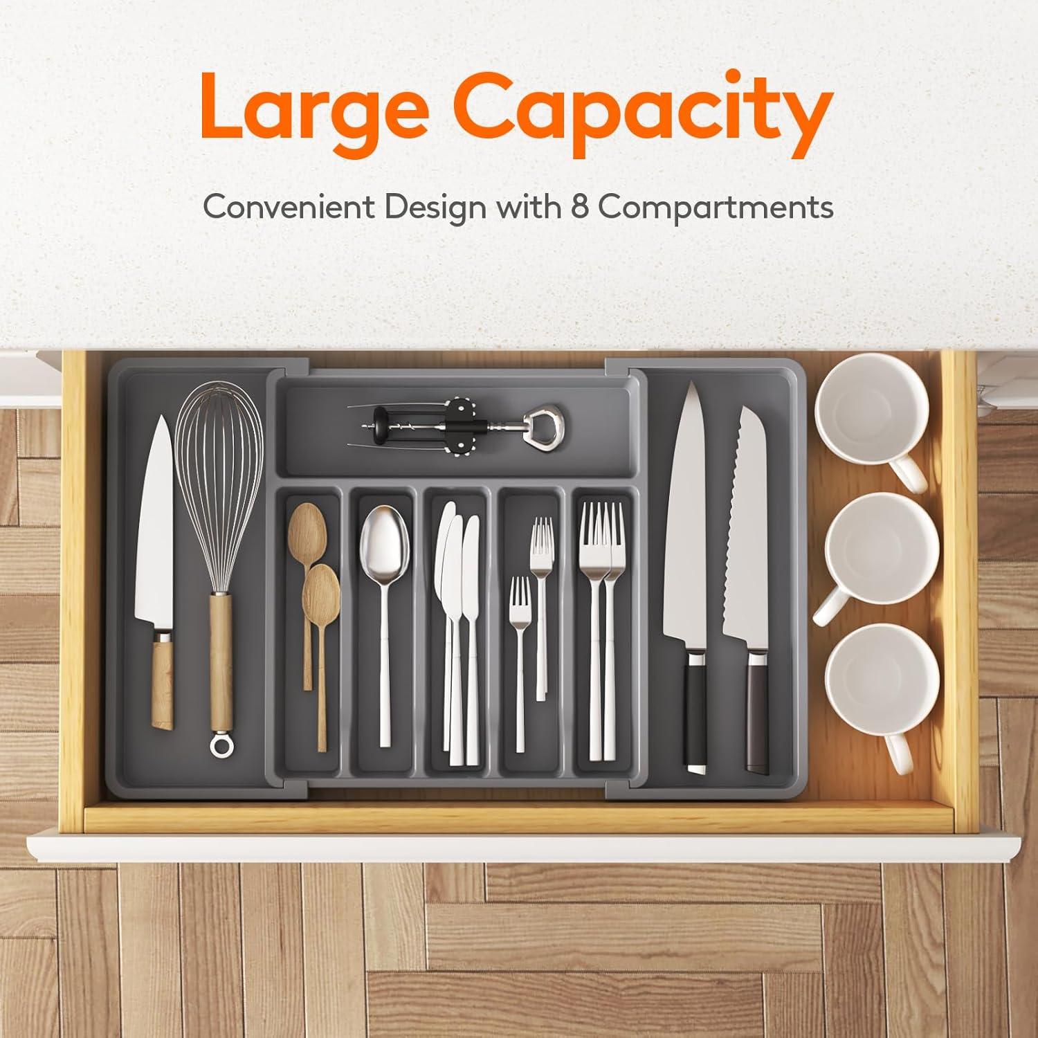 image:imageLifewit Silverware Drawer Organizer Expandable Utensil Tray for Kitchen BPA Free Flatware and Cutlery Holder Adjustable Plastic Storage for Spoons Forks Knives 1322 x 15 BlackDark Gray