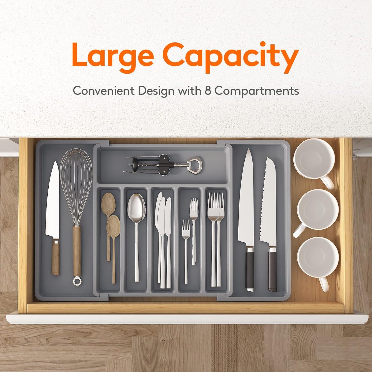 image:imageLifewit Silverware Drawer Organizer Expandable Utensil Tray for Kitchen BPA Free Flatware and Cutlery Holder Adjustable Plastic Storage for Spoons Forks Knives 1322 x 15 BlackGray