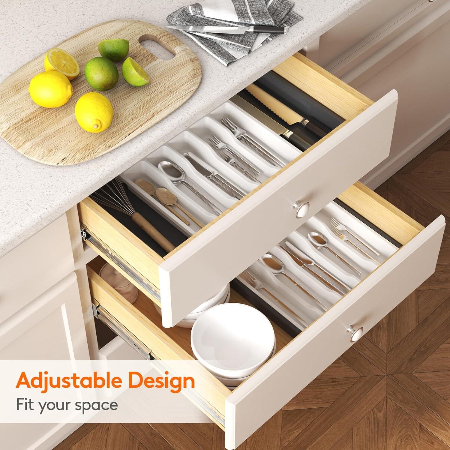 image:imageLifewit Silverware Drawer Organizer Expandable Utensil Tray for Kitchen BPA Free Flatware and Cutlery Holder Adjustable Plastic Storage for Spoons Forks Knives 1322 x 15 BlackWhiteblack