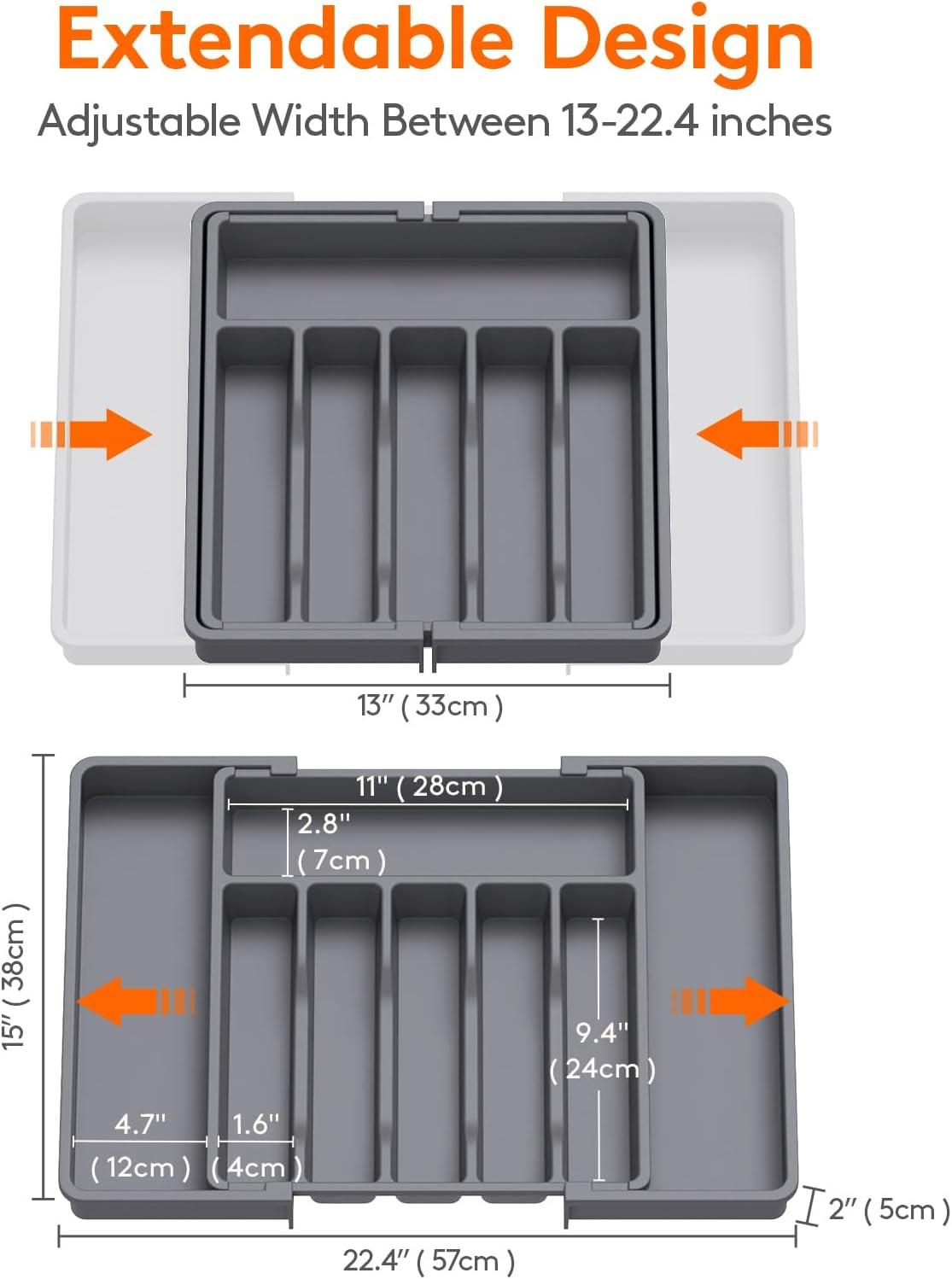 image:imageLifewit Silverware Drawer Organizer Expandable Utensil Tray for Kitchen BPA Free Flatware and Cutlery Holder Adjustable Plastic Storage for Spoons Forks Knives 1322 x 15 BlackDark Gray