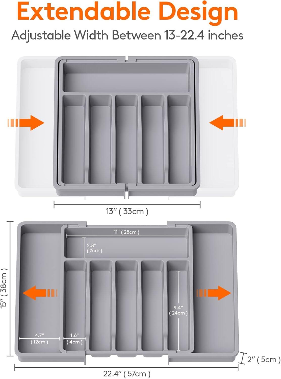 image:imageLifewit Silverware Drawer Organizer Expandable Utensil Tray for Kitchen BPA Free Flatware and Cutlery Holder Adjustable Plastic Storage for Spoons Forks Knives 1322 x 15 BlackGray