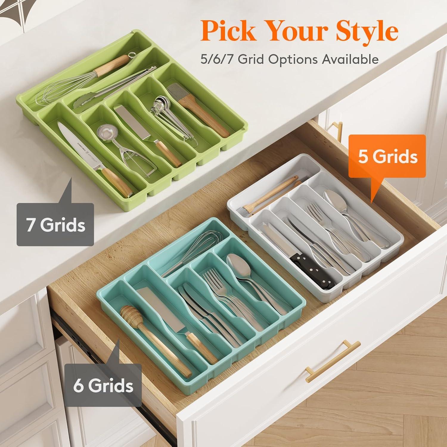 image:imageLifewit Silverware Drawer Organizer Tray Plastic Cutlery Storage for Kitchen Flatware and Utensil Holder Divider for Spoons Forks Knives Tableware 123 x 16 7 Slots BlackWhite