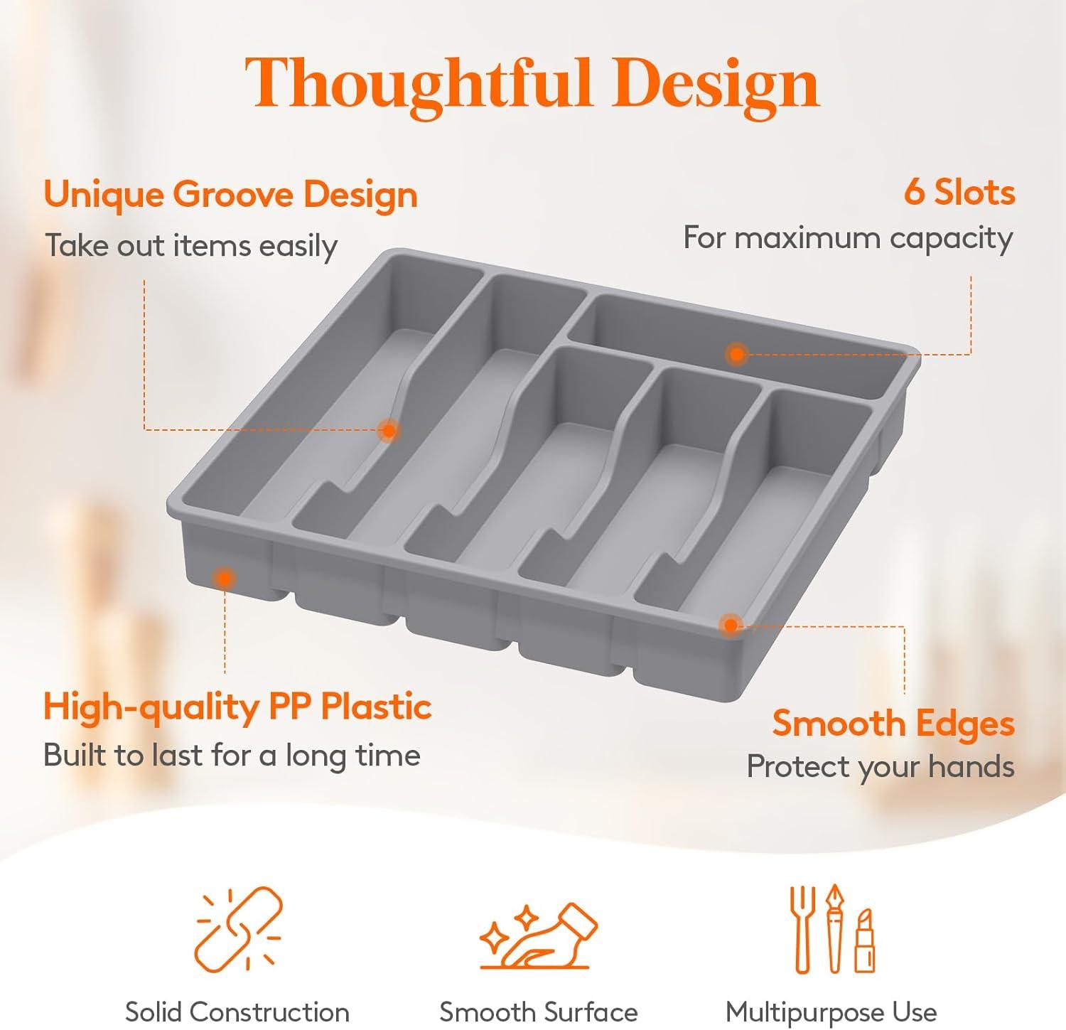 image:imageLifewit Silverware Drawer Organizer Tray Plastic Cutlery Storage for Kitchen Flatware and Utensil Holder Divider for Spoons Forks Knives Tableware 123 x 16 7 Slots BlackGray