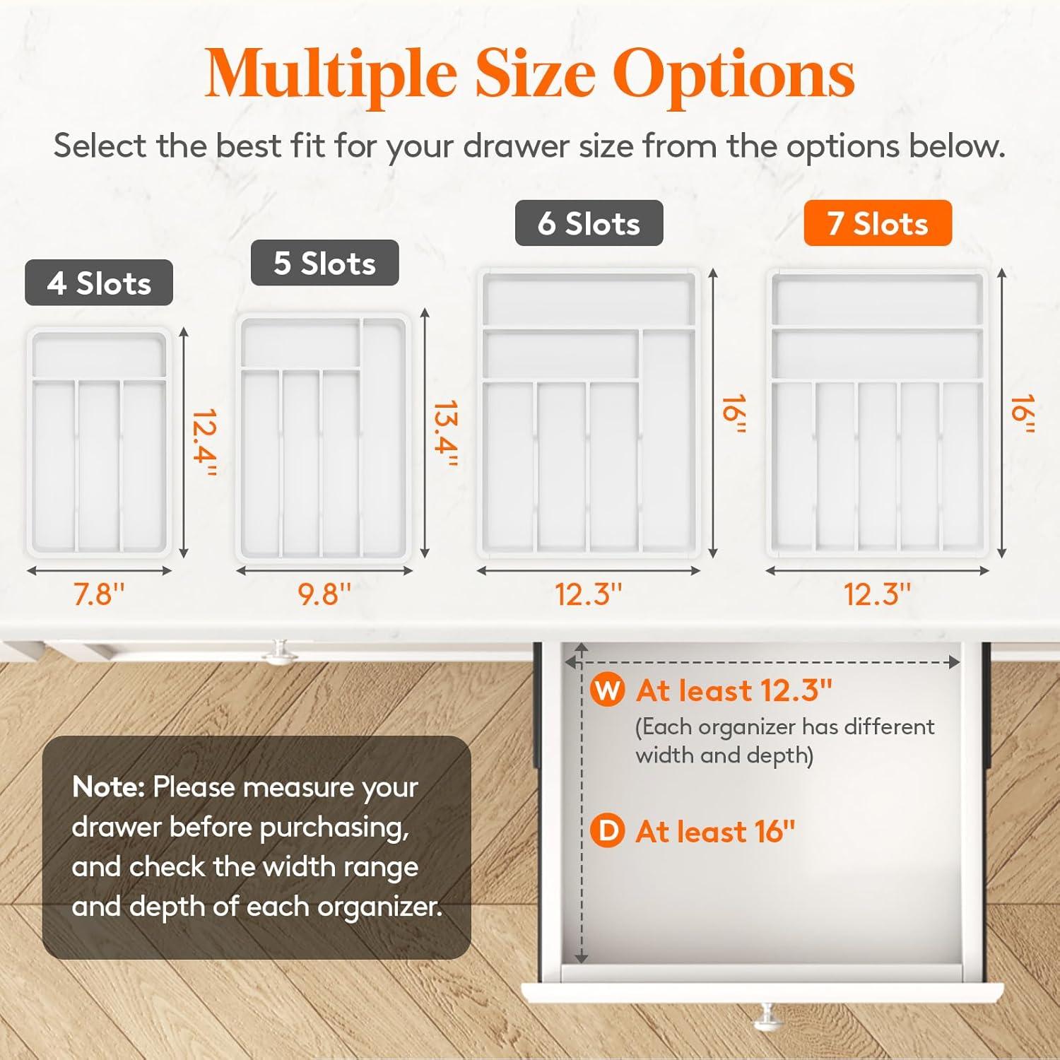 image:imageLifewit Silverware Drawer Organizer Tray Plastic Cutlery Storage for Kitchen Flatware and Utensil Holder Divider for Spoons Forks Knives Tableware 123 x 16 7 Slots BlackWhite