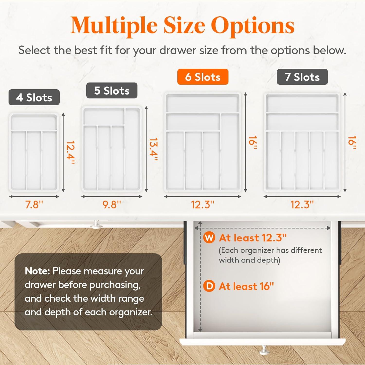 image:imageLifewit Silverware Drawer Organizer Tray Plastic Cutlery Storage for Kitchen Flatware and Utensil Holder Divider for Spoons Forks Knives Tableware 123 x 16 7 Slots BlackWhite