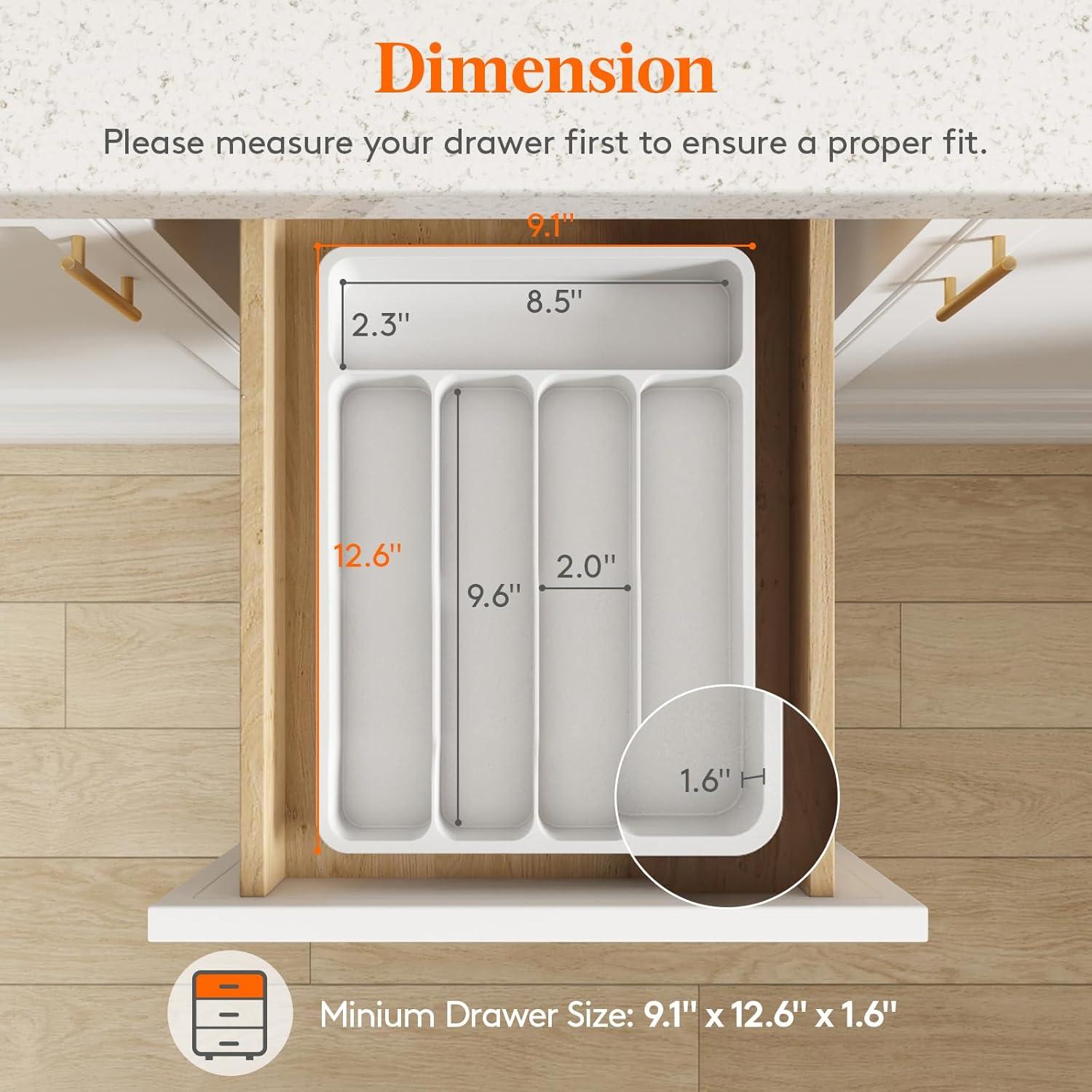 image:imageLifewit Silverware Drawer Organizer Tray Plastic Cutlery Storage for Kitchen Flatware and Utensil Holder Divider for Spoons Forks Knives Tableware 123 x 16 7 Slots BlackWhite