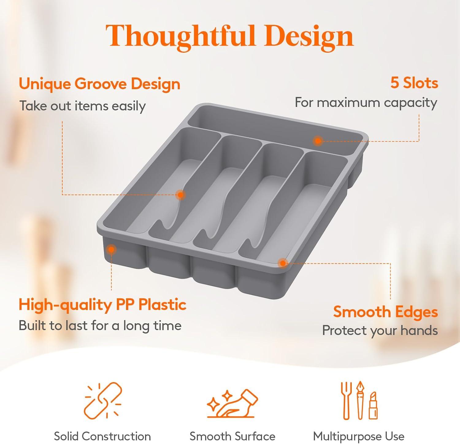 image:imageLifewit Silverware Drawer Organizer Tray Plastic Cutlery Storage for Kitchen Flatware and Utensil Holder Divider for Spoons Forks Knives Tableware 123 x 16 7 Slots BlackGray