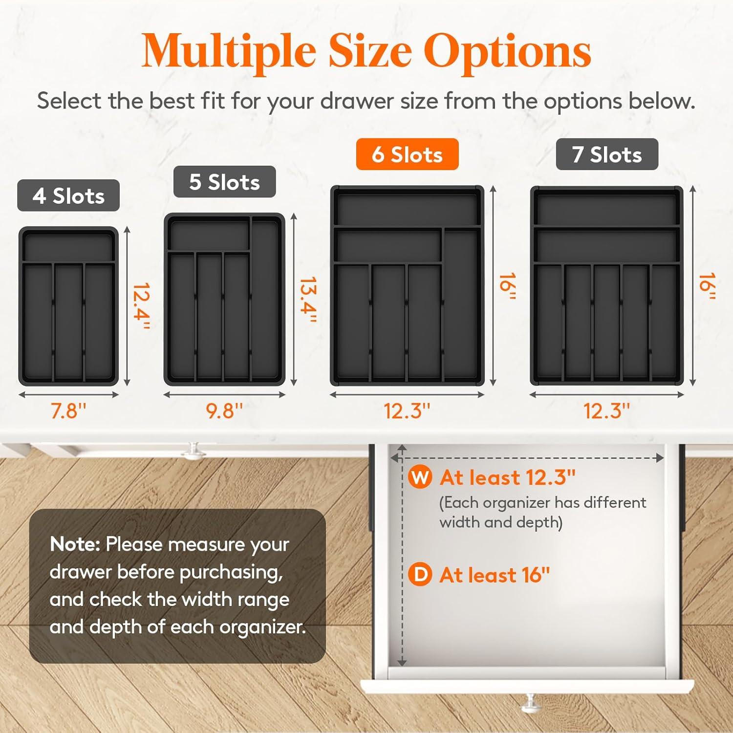image:imageLifewit Silverware Drawer Organizer Tray Plastic Cutlery Storage for Kitchen Flatware and Utensil Holder Divider for Spoons Forks Knives Tableware 123 x 16 7 Slots BlackBlack