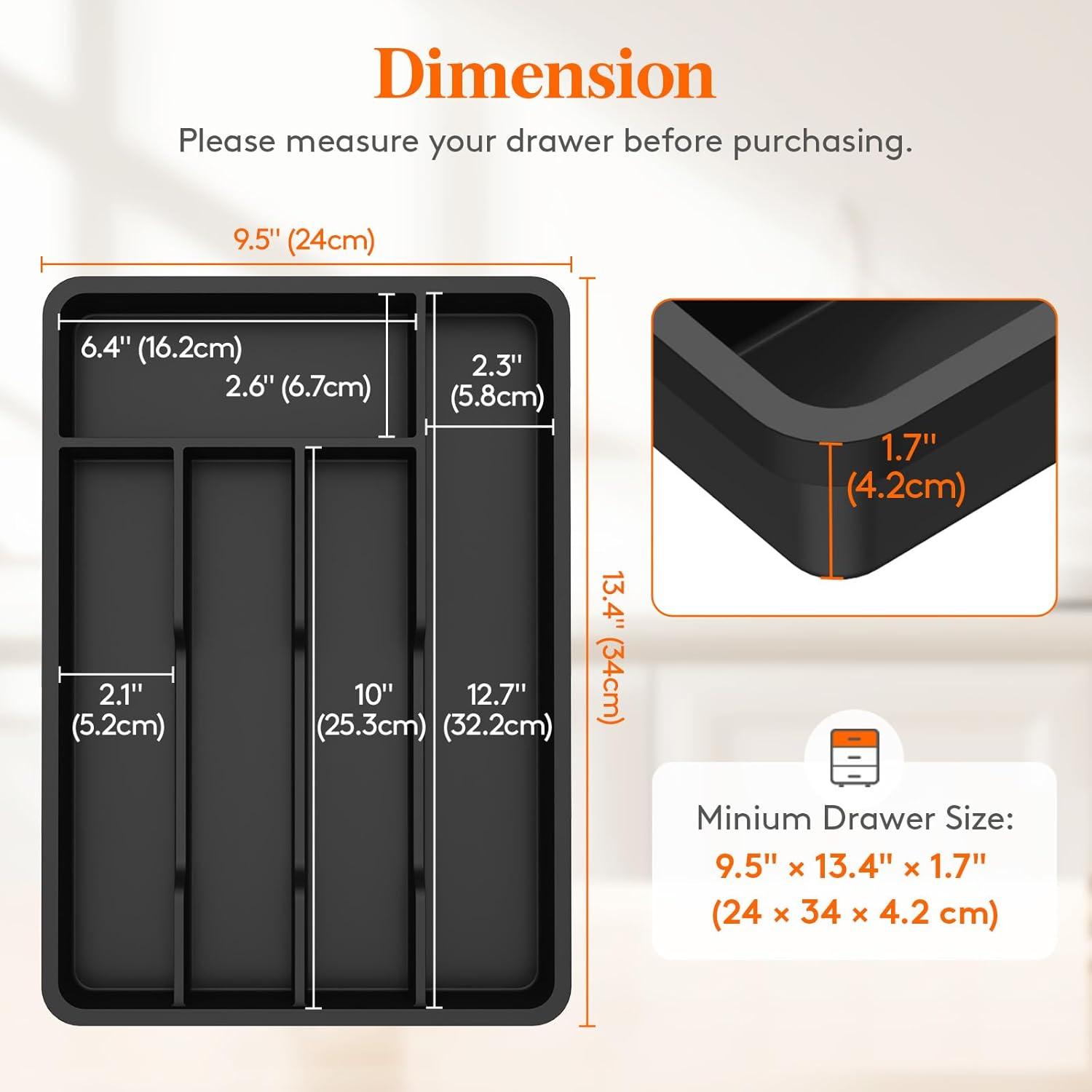 image:imageLifewit Silverware Drawer Organizer Tray Plastic Cutlery Storage for Kitchen Flatware and Utensil Holder Divider for Spoons Forks Knives Tableware 123 x 16 7 Slots BlackBlack