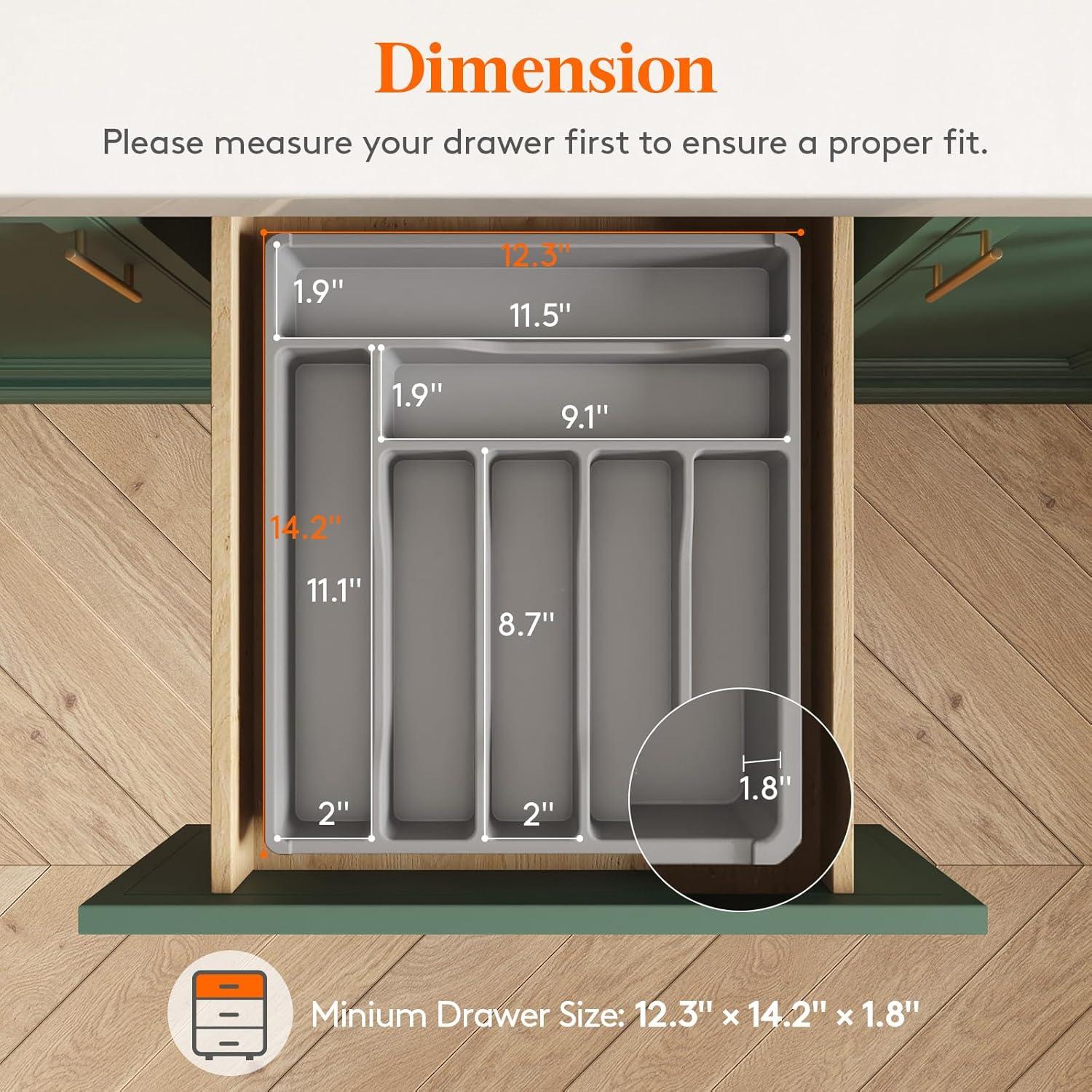 image:imageLifewit Silverware Drawer Organizer Tray Plastic Cutlery Storage for Kitchen Flatware and Utensil Holder Divider for Spoons Forks Knives Tableware 123 x 16 7 Slots BlackGray