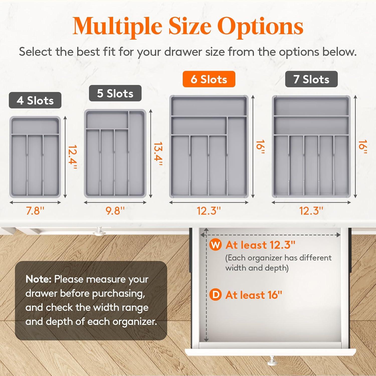 image:imageLifewit Silverware Drawer Organizer Tray Plastic Cutlery Storage for Kitchen Flatware and Utensil Holder Divider for Spoons Forks Knives Tableware 123 x 16 7 Slots BlackGray