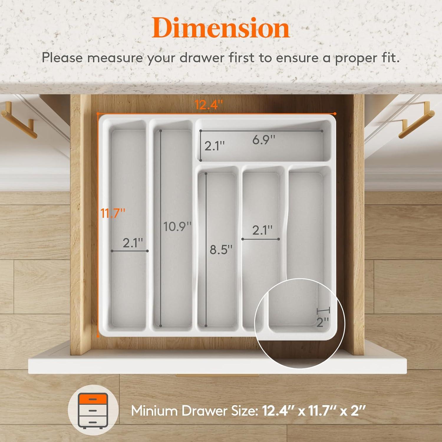 image:imageLifewit Silverware Drawer Organizer Tray Plastic Cutlery Storage for Kitchen Flatware and Utensil Holder Divider for Spoons Forks Knives Tableware 123 x 16 7 Slots BlackWhite