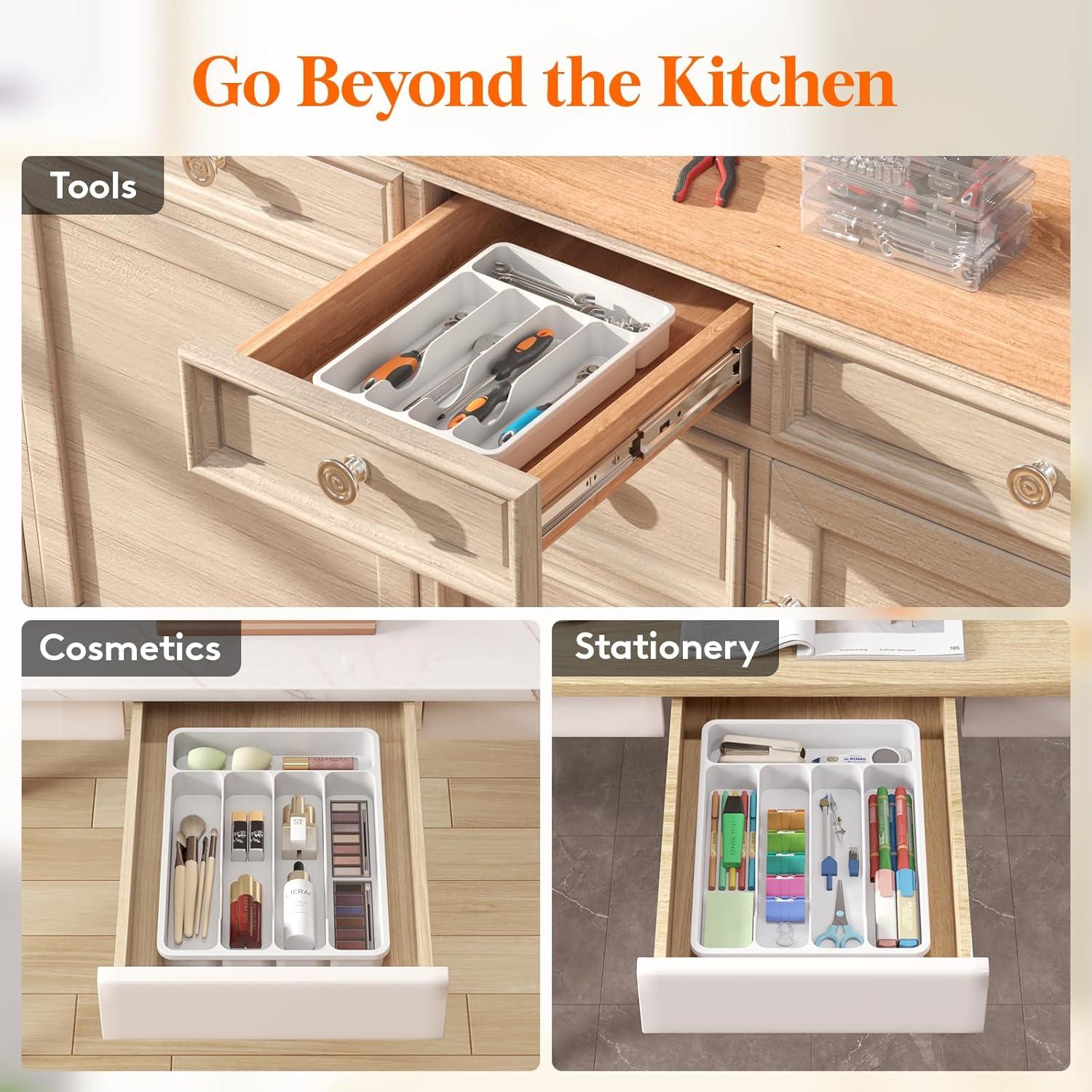 image:imageLifewit Silverware Drawer Organizer Tray Plastic Cutlery Storage for Kitchen Flatware and Utensil Holder Divider for Spoons Forks Knives Tableware 123 x 16 7 Slots BlackWhite
