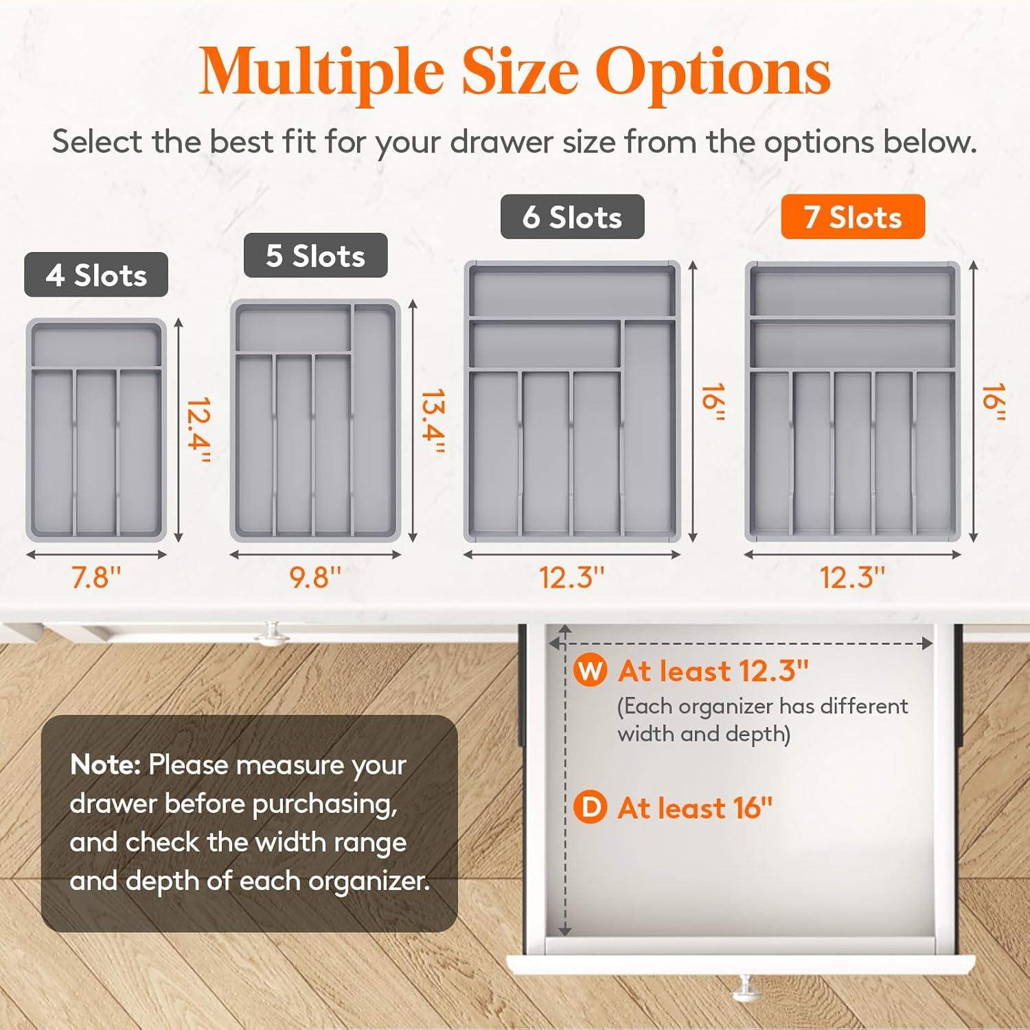 image:imageLifewit Silverware Drawer Organizer Tray Plastic Cutlery Storage for Kitchen Flatware and Utensil Holder Divider for Spoons Forks Knives Tableware 123 x 16 7 Slots BlackGray