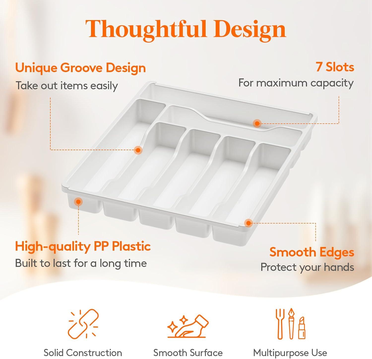 image:imageLifewit Silverware Drawer Organizer Tray Plastic Cutlery Storage for Kitchen Flatware and Utensil Holder Divider for Spoons Forks Knives Tableware 123 x 16 7 Slots BlackWhite