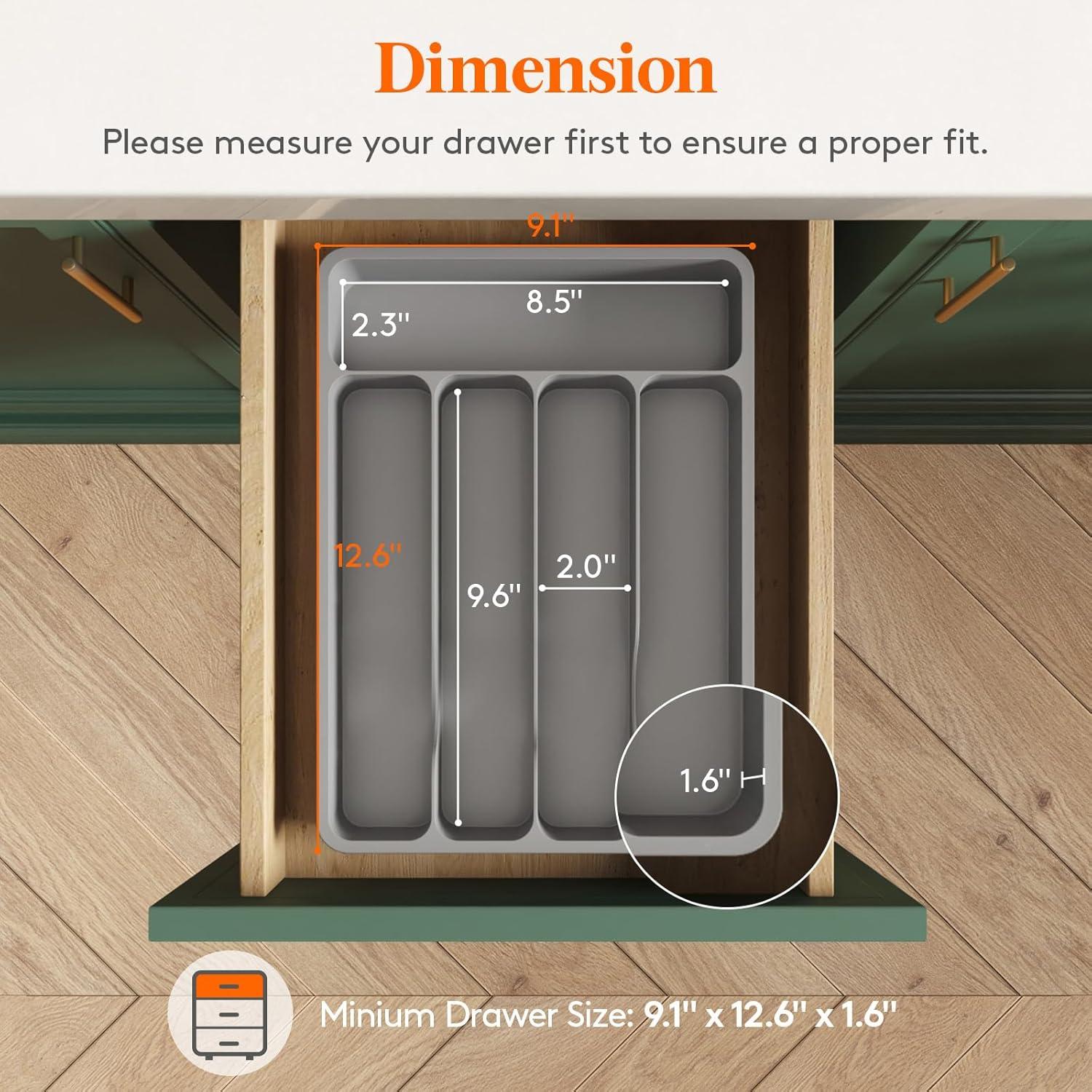 image:imageLifewit Silverware Drawer Organizer Tray Plastic Cutlery Storage for Kitchen Flatware and Utensil Holder Divider for Spoons Forks Knives Tableware 123 x 16 7 Slots BlackGray