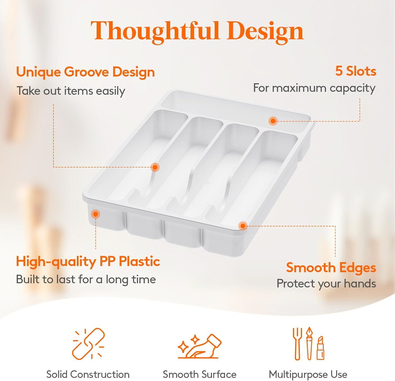 image:imageLifewit Silverware Drawer Organizer Tray Plastic Cutlery Storage for Kitchen Flatware and Utensil Holder Divider for Spoons Forks Knives Tableware 123 x 16 7 Slots BlackWhite