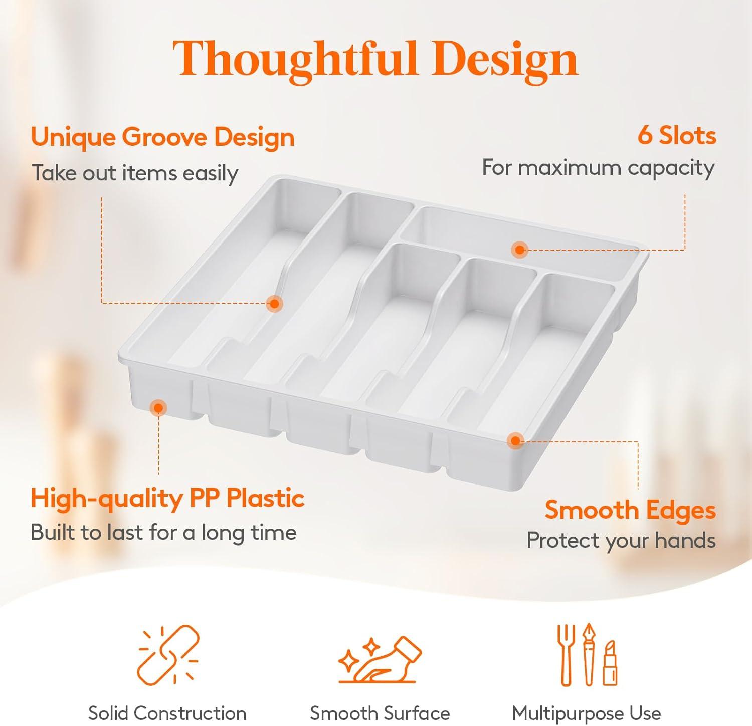 image:imageLifewit Silverware Drawer Organizer Tray Plastic Cutlery Storage for Kitchen Flatware and Utensil Holder Divider for Spoons Forks Knives Tableware 123 x 16 7 Slots BlackWhite