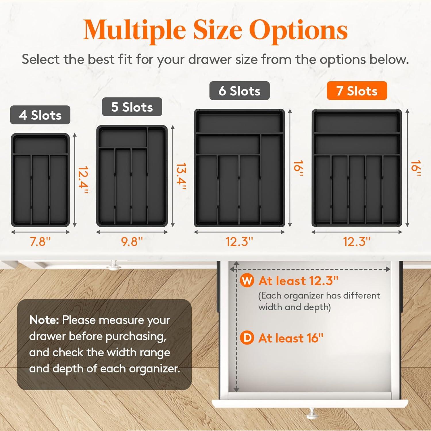 image:imageLifewit Silverware Drawer Organizer Tray Plastic Cutlery Storage for Kitchen Flatware and Utensil Holder Divider for Spoons Forks Knives Tableware 123 x 16 7 Slots BlackBlack