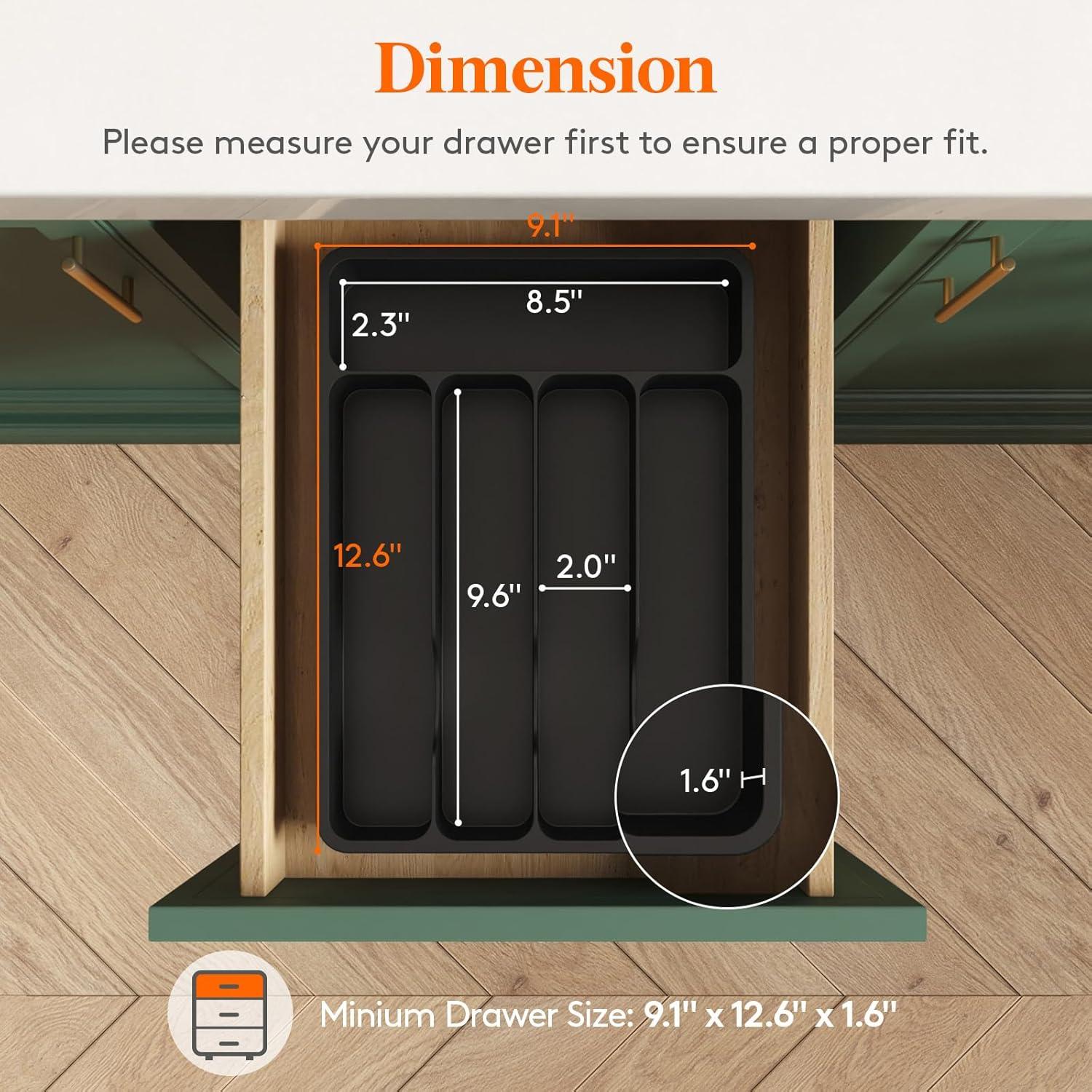 image:imageLifewit Silverware Drawer Organizer Tray Plastic Cutlery Storage for Kitchen Flatware and Utensil Holder Divider for Spoons Forks Knives Tableware 123 x 16 7 Slots BlackBlack