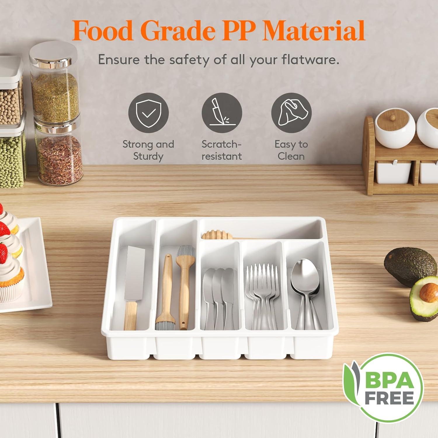 image:imageLifewit Silverware Drawer Organizer Tray Plastic Cutlery Storage for Kitchen Flatware and Utensil Holder Divider for Spoons Forks Knives Tableware 123 x 16 7 Slots BlackWhite