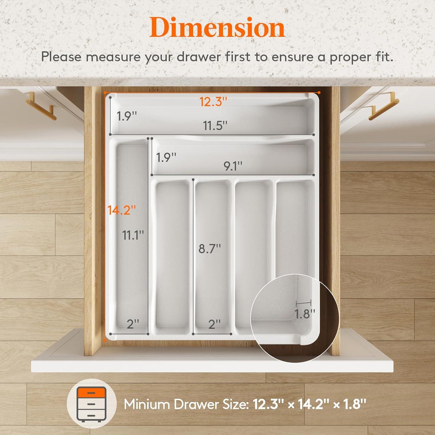 image:imageLifewit Silverware Drawer Organizer Tray Plastic Cutlery Storage for Kitchen Flatware and Utensil Holder Divider for Spoons Forks Knives Tableware 123 x 16 7 Slots BlackWhite