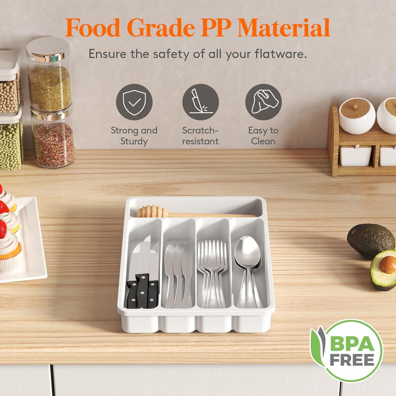 image:imageLifewit Silverware Drawer Organizer Tray Plastic Cutlery Storage for Kitchen Flatware and Utensil Holder Divider for Spoons Forks Knives Tableware 123 x 16 7 Slots BlackWhite