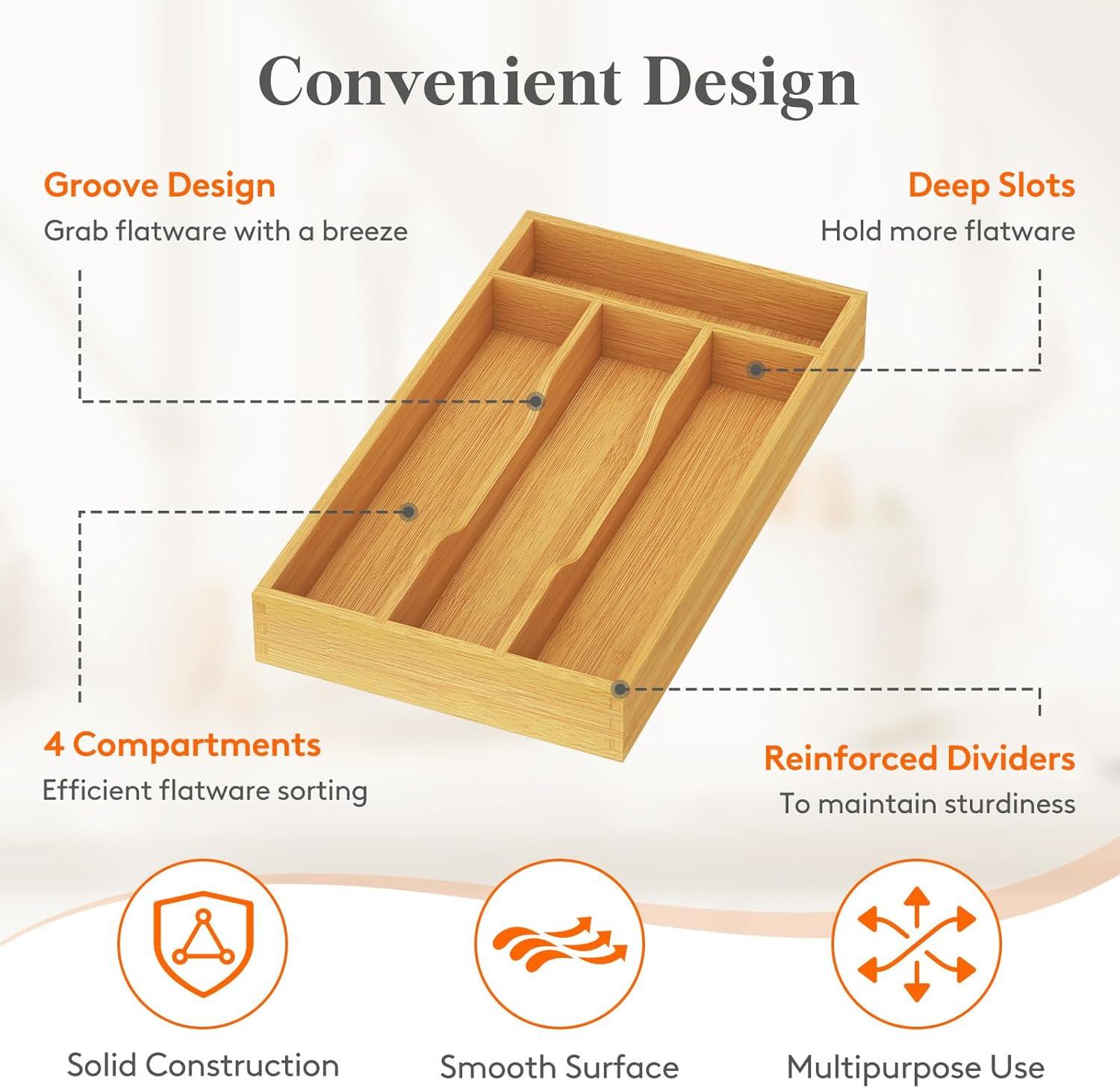 image:imageLifewit Silverware Drawer Organizer Utensil Tray for Kitchen Flatware and Cutlery Holder Storage for Spoons Forks Knives 33 x 42cm Natural67W x 12D