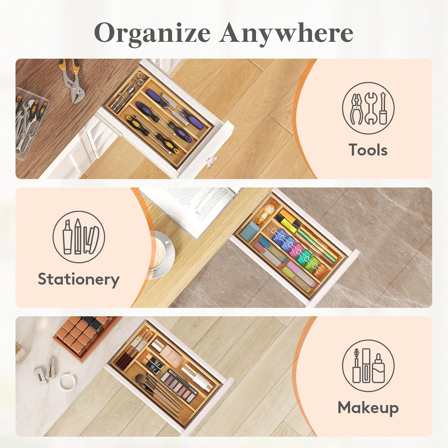image:imageLifewit Silverware Drawer Organizer Utensil Tray for Kitchen Flatware and Cutlery Holder Storage for Spoons Forks Knives 33 x 42cm Natural67W x 12D