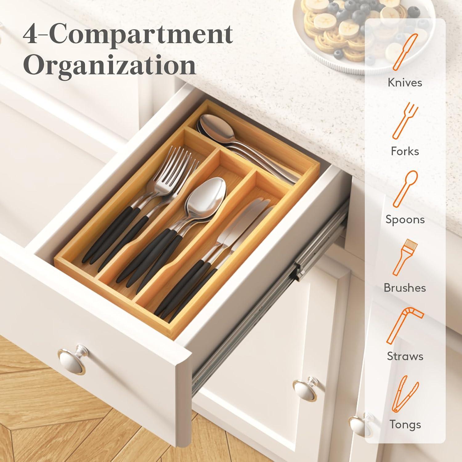 image:imageLifewit Silverware Drawer Organizer Utensil Tray for Kitchen Flatware and Cutlery Holder Storage for Spoons Forks Knives 33 x 42cm Natural67W x 12D
