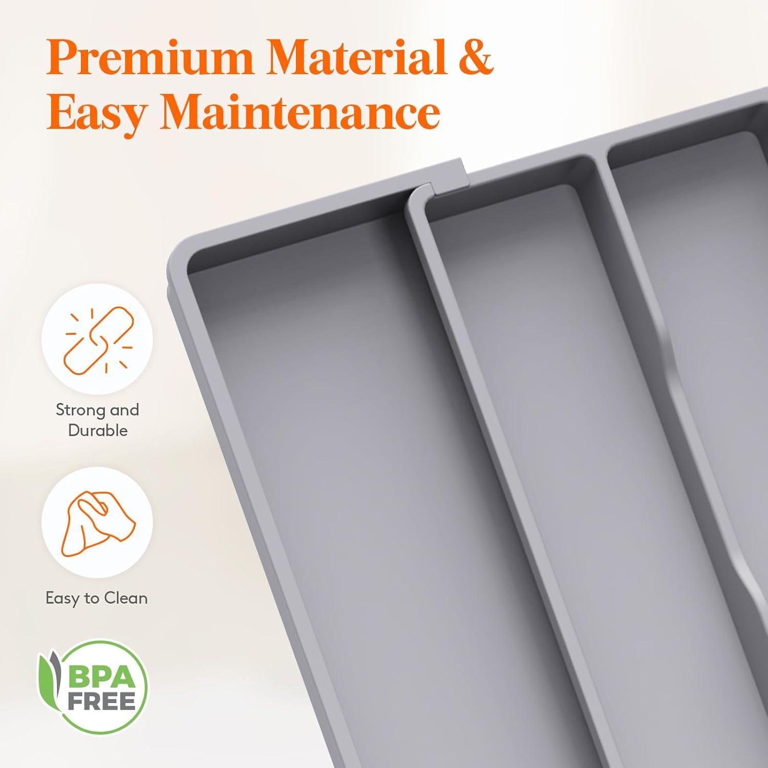 image:imageLifewit Silverware Drawer Organizer and Utensil Organizer Set Expandable Cooking Cutlery Tray for Kitchen Adjustable Plastic Flatware Holder Storage Divider for Spoons Forks Knives Large BlackGray