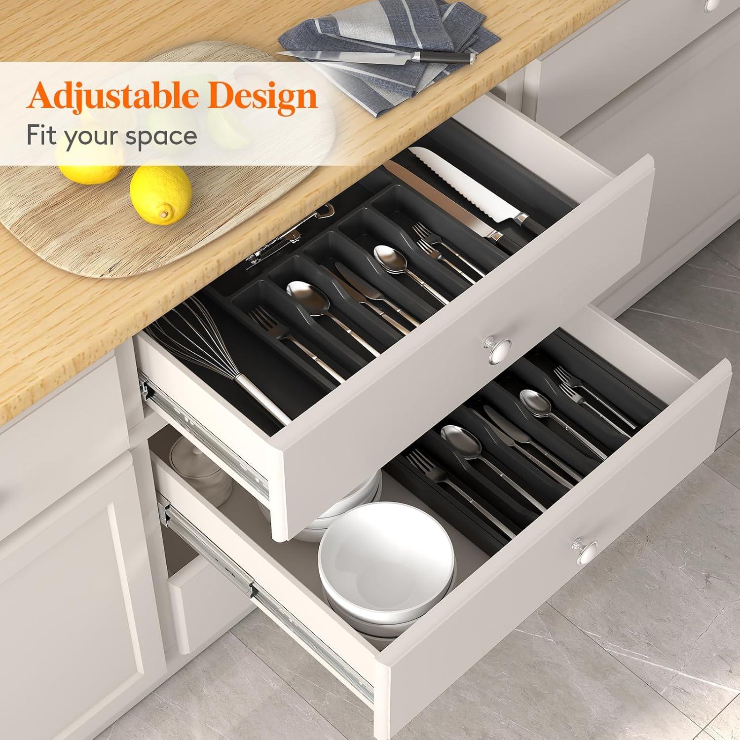 image:imageLifewit Silverware Drawer Organizer and Utensil Organizer Set Expandable Cooking Cutlery Tray for Kitchen Adjustable Plastic Flatware Holder Storage Divider for Spoons Forks Knives Large BlackBlack