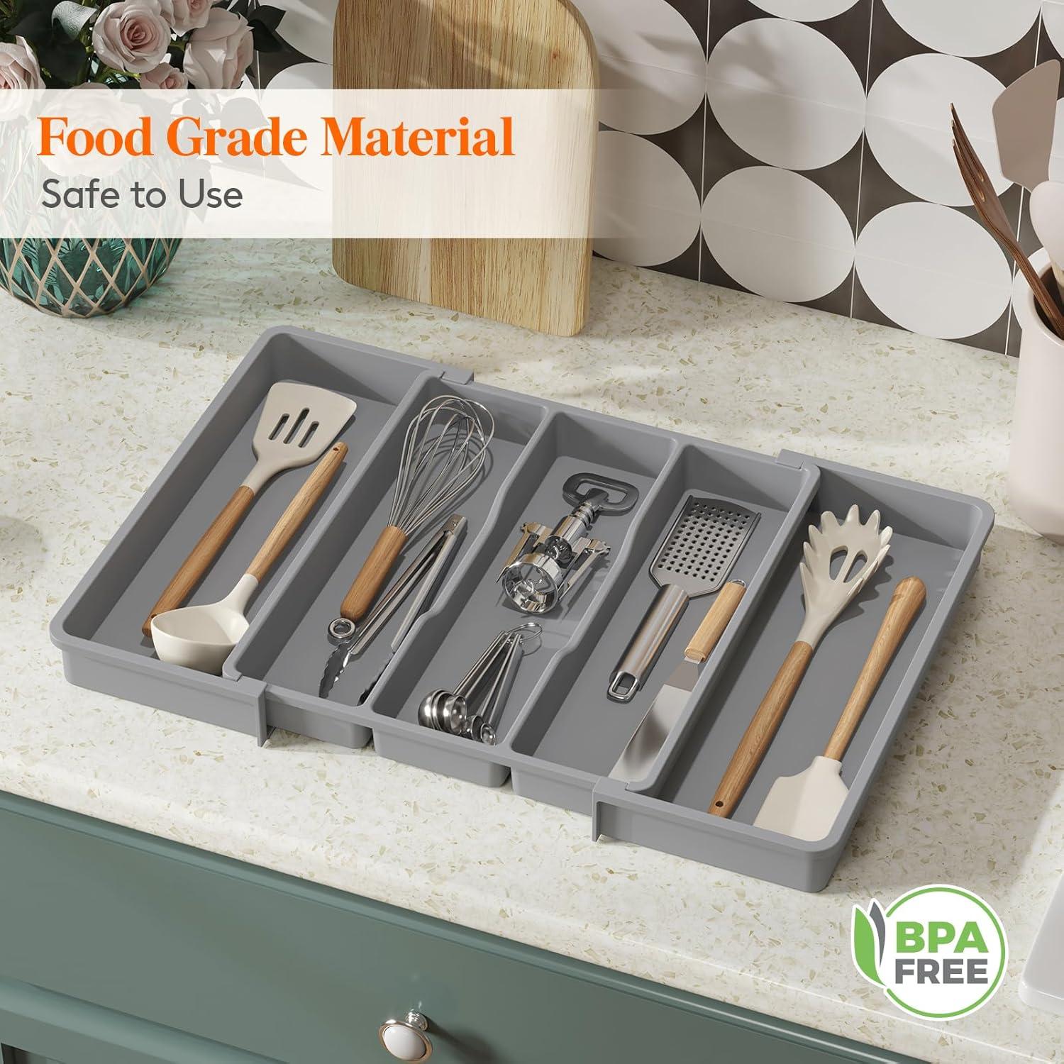 image:imageLifewit Silverware Drawer Organizer and Utensil Organizer Set Expandable Cooking Cutlery Tray for Kitchen Adjustable Plastic Flatware Holder Storage Divider for Spoons Forks Knives Large BlackGray