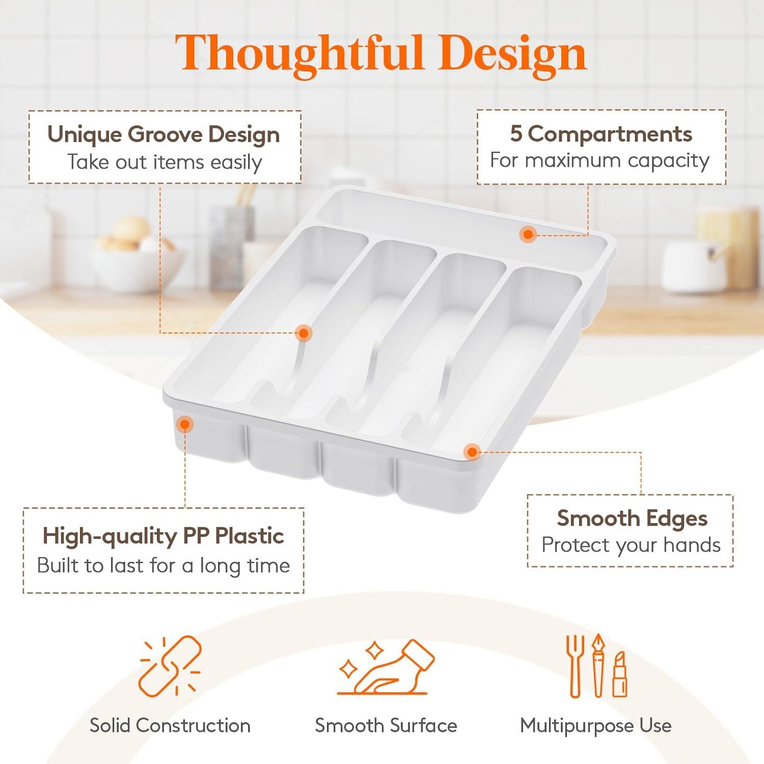 image:imageLifewit Silverware Organizer with Lid Covered Utensil Tray for Kitchen Drawer and Countertop Plastic Cutlery and Flatware Storage Box for Spoons Forks Knives Holder Case 23 x 32 cm GrayWhite