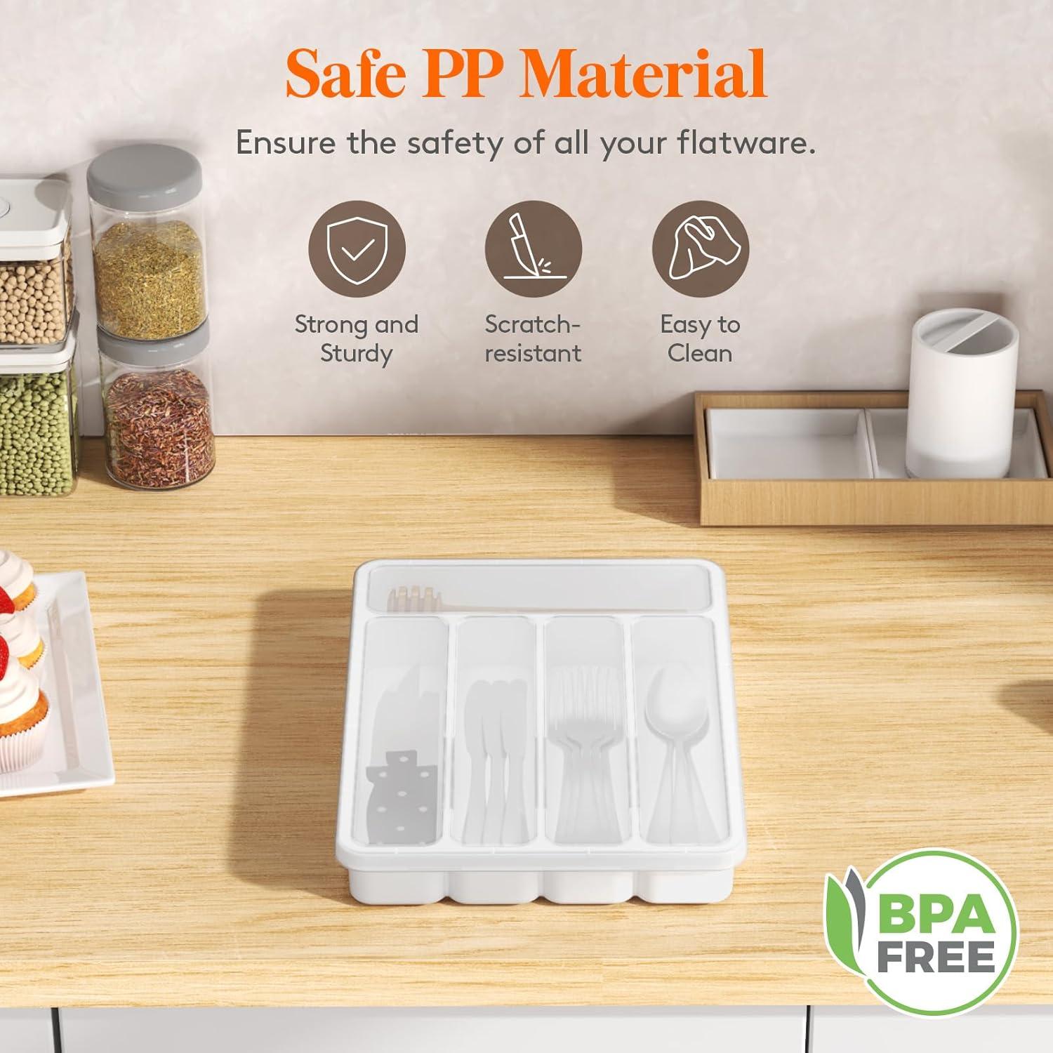 image:imageLifewit Silverware Organizer with Lid Covered Utensil Tray for Kitchen Drawer and Countertop Plastic Cutlery and Flatware Storage Box for Spoons Forks Knives Holder Case 23 x 32 cm GrayWhite