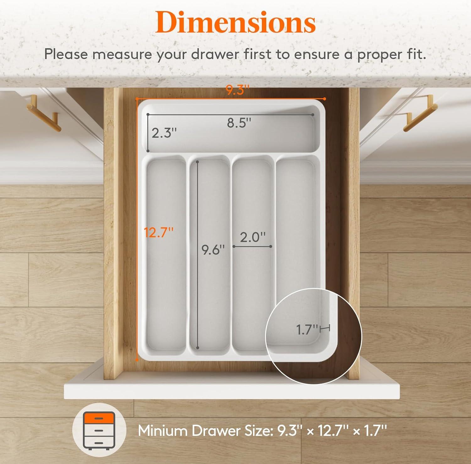 image:imageLifewit Silverware Organizer with Lid Covered Utensil Tray for Kitchen Drawer and Countertop Plastic Cutlery and Flatware Storage Box for Spoons Forks Knives Holder Case 23 x 32 cm GrayWhite