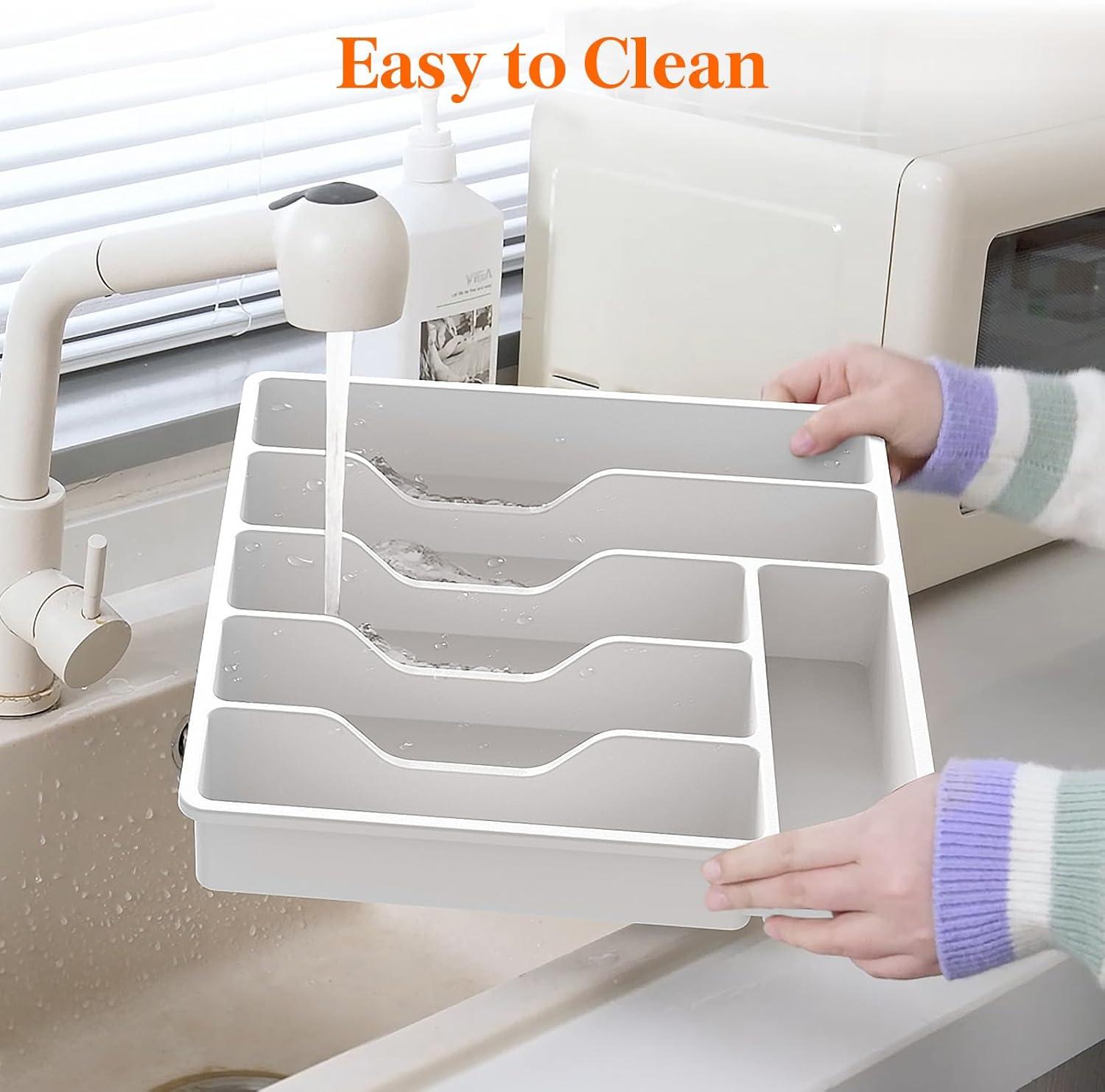 image:imageLifewit Silverware Organizer with Lid Covered Utensil Tray for Kitchen Drawer and Countertop Plastic Cutlery and Flatware Storage Box for Spoons Forks Knives Holder Case 23 x 32 cm GrayWhite