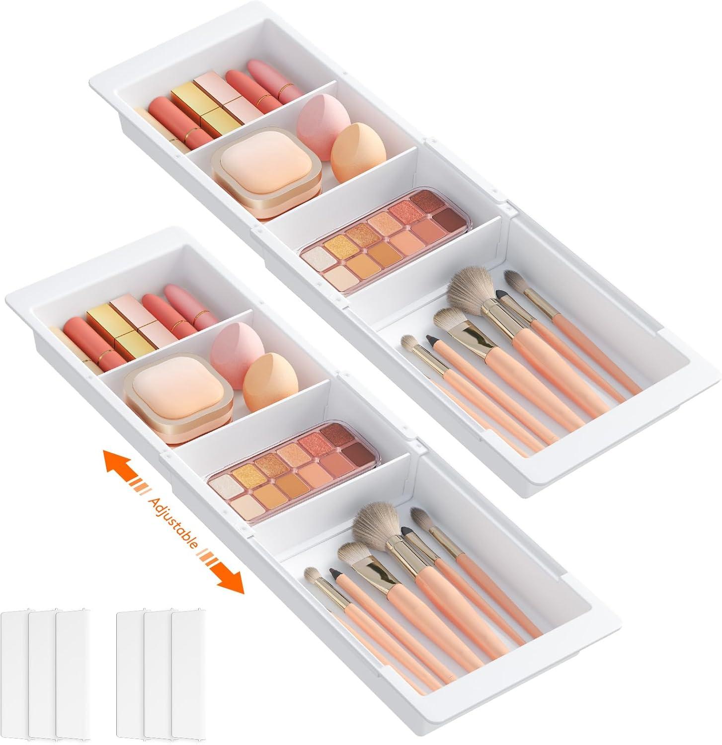 image:imageLifewit Sliding Makeup Drawer Organizer Trays with Inserts Extendable Hanging Desk Drawer Divider Fits 1320 Deep Drawers 18 High Plastic Organizer Tray for Vanity Office Kitchen WhiteWhite