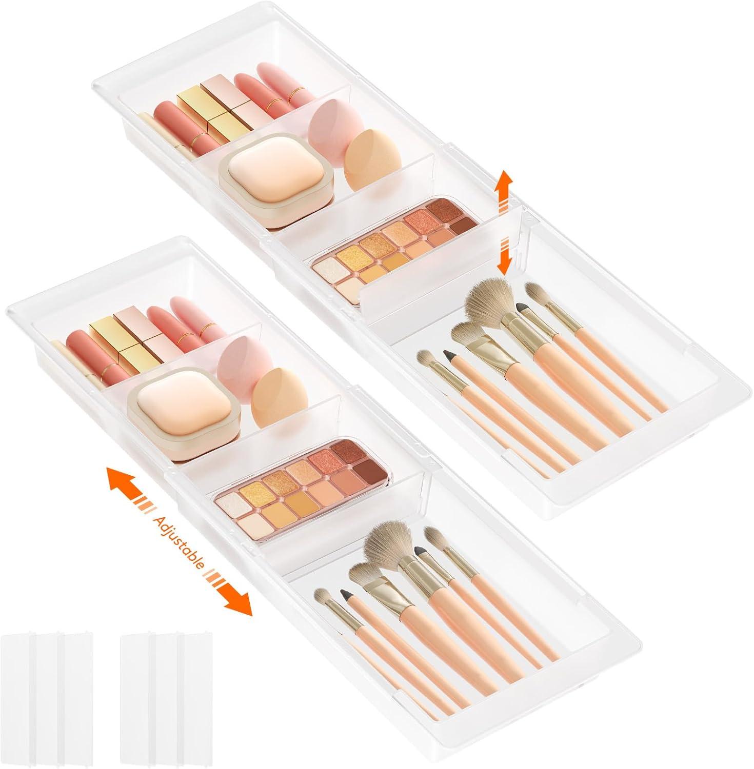 image:imageLifewit Sliding Makeup Drawer Organizer Trays with Inserts Extendable Hanging Desk Drawer Divider Fits 1320 Deep Drawers 18 High Plastic Organizer Tray for Vanity Office Kitchen WhiteTranslucent