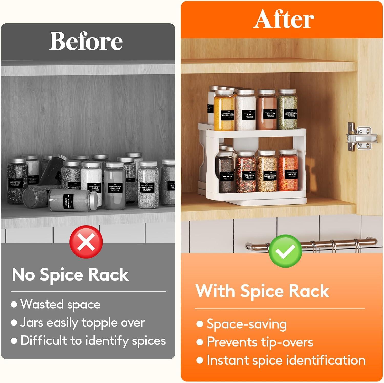image:imageLifewit Spice Rack Organizer for Cabinet Slide amp Rotate Spice Organizer Double 3tier Adjustable Shelves with Fence amp NonSkid Pad Seasoning Medicine Organization 92 H x 61 W x 114 D White